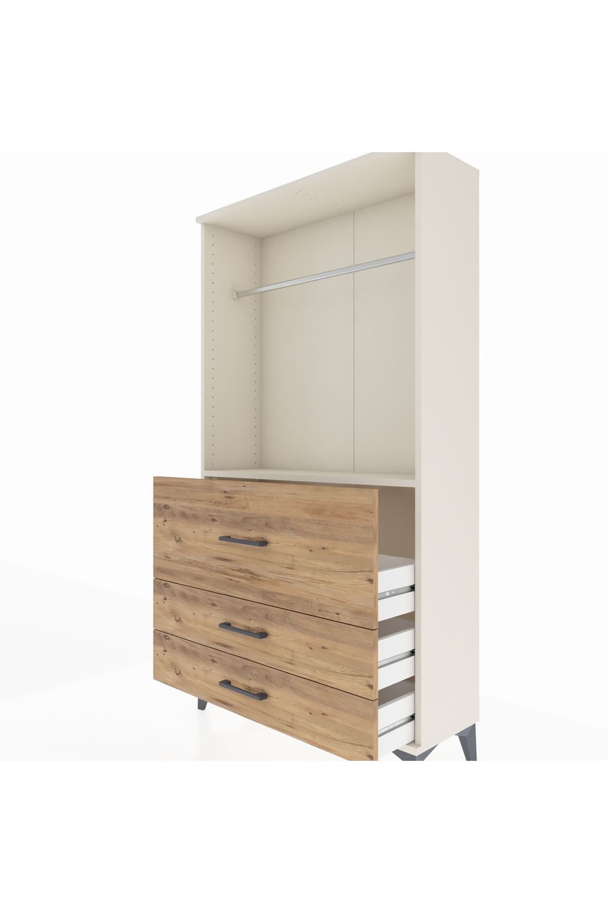 Arges Dolap Tek Raflı 3 Çekmeceli Tek Askılı 88x30x163 Aytaşı-Çam
