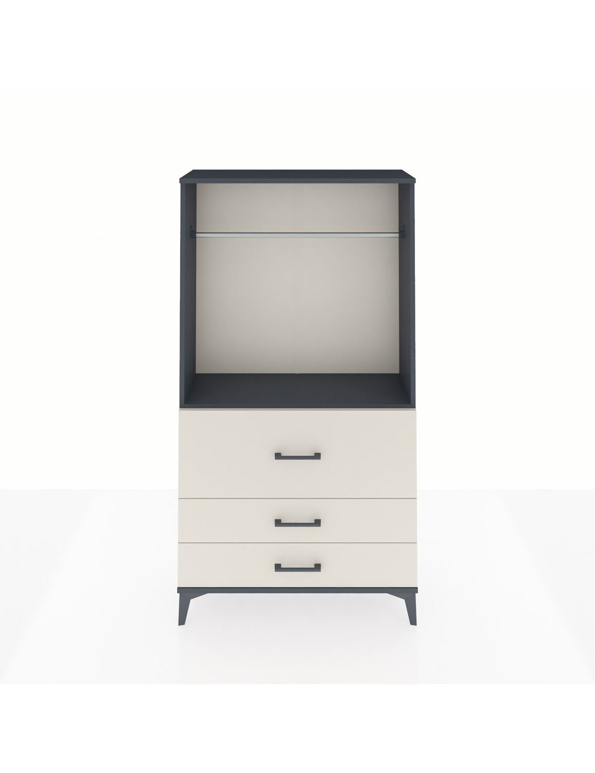 Arges Dolap Tek Raflı 3 Çekmeceli Tek Askılı 88x30x163 Antrasit-Aytaşı