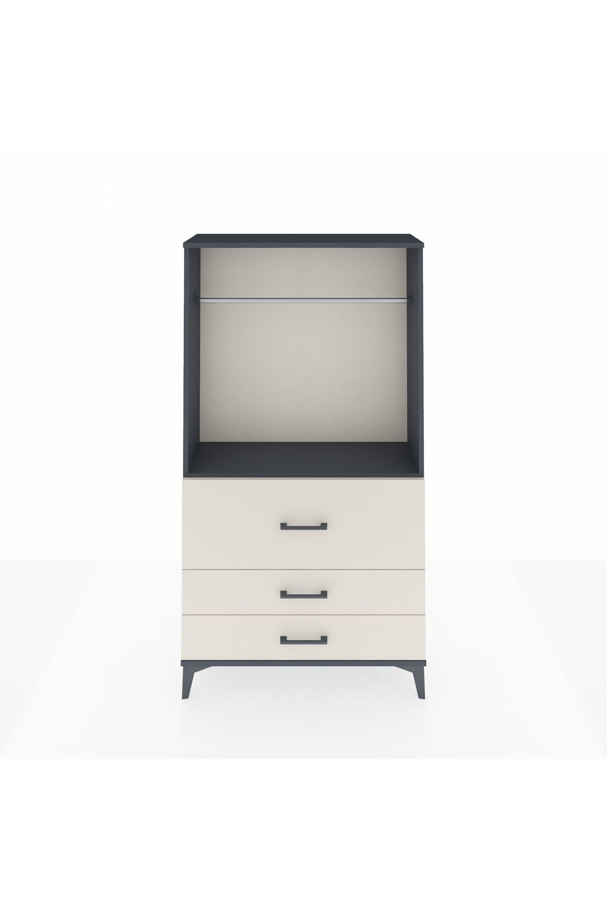 Arges Dolap Tek Raflı 3 Çekmeceli Tek Askılı 88x30x163 Antrasit-Aytaşı