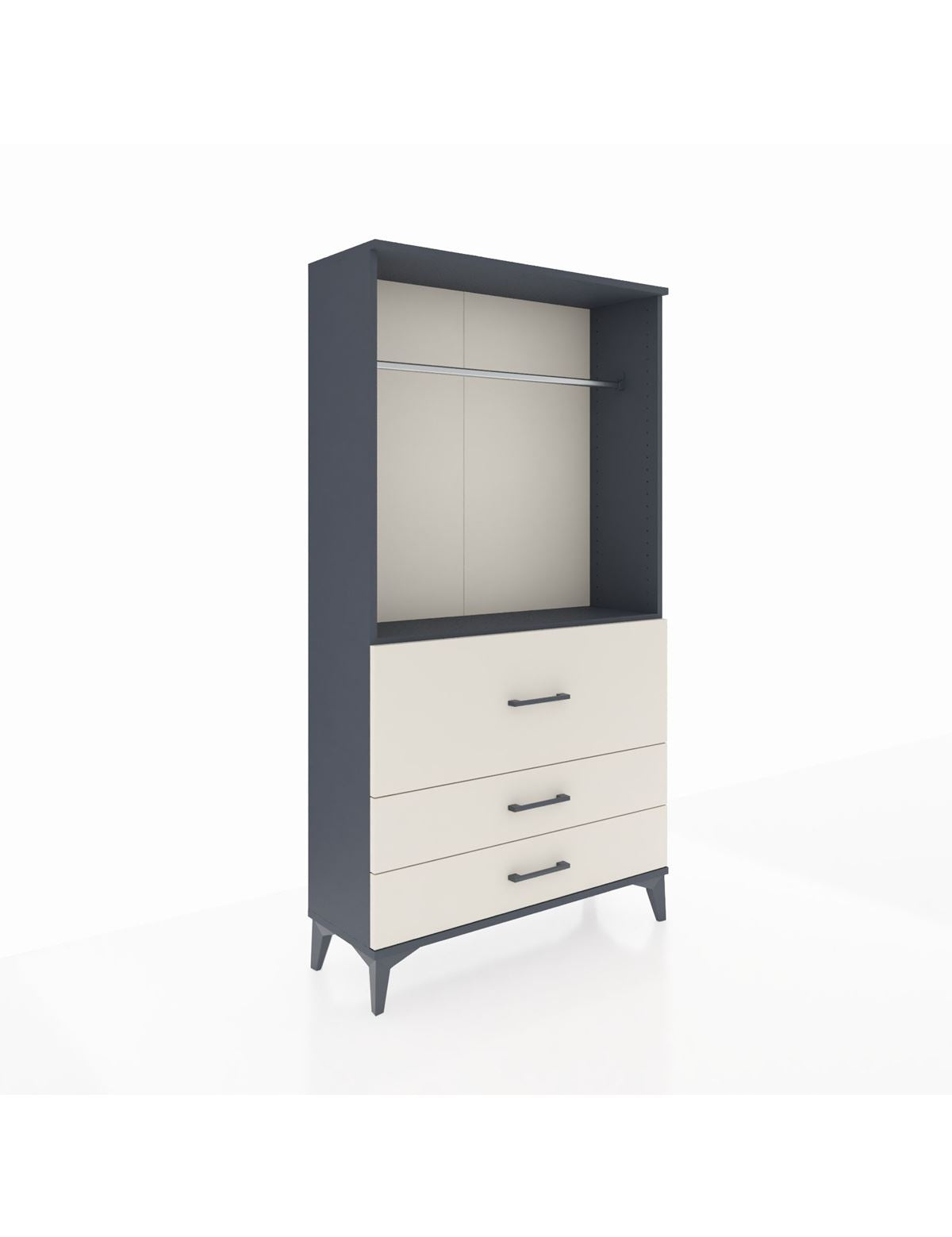 Arges Dolap Tek Raflı 3 Çekmeceli Tek Askılı 88x30x163 Antrasit-Aytaşı