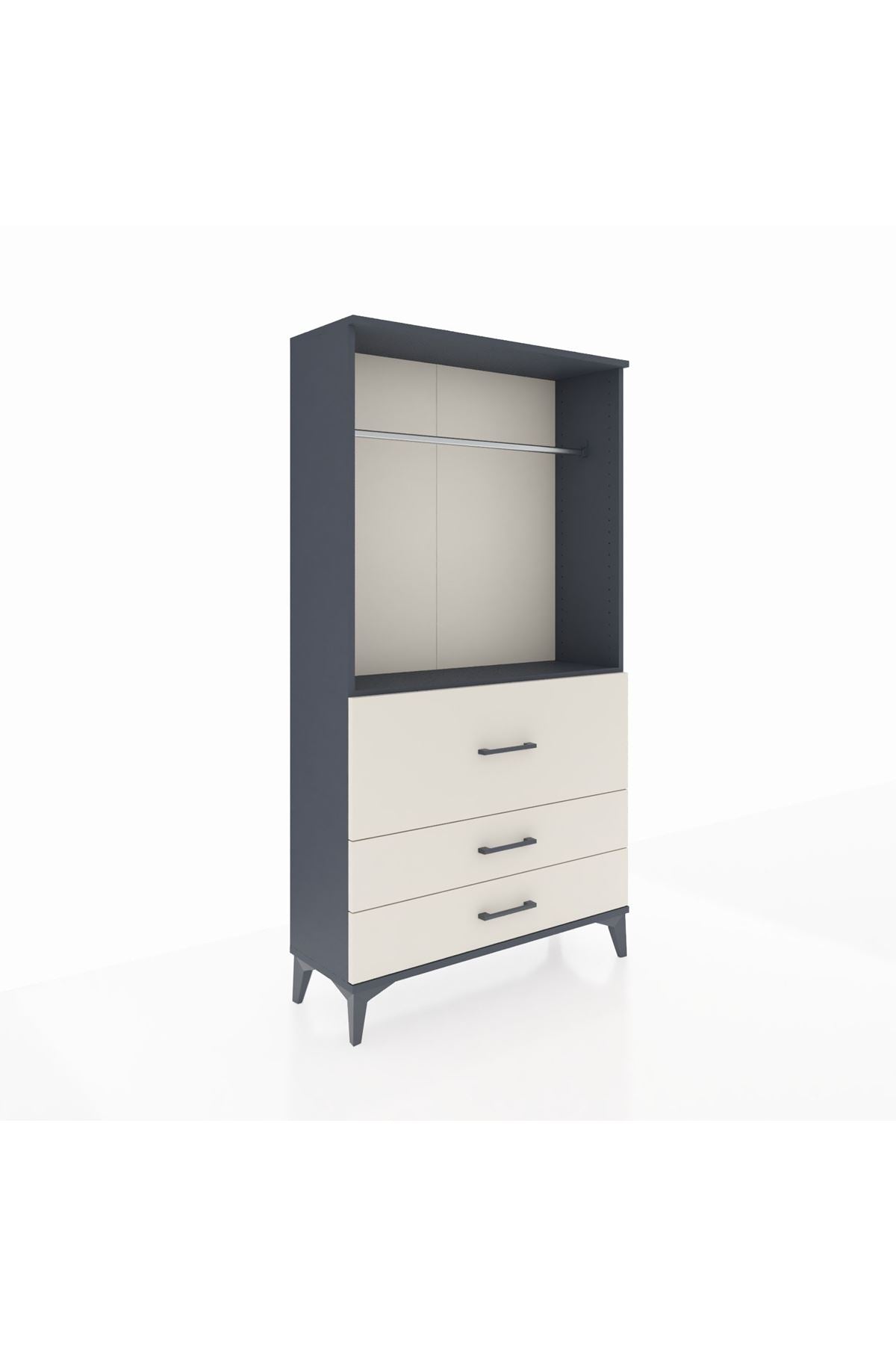 Arges Dolap Tek Raflı 3 Çekmeceli Tek Askılı 88x30x163 Antrasit-Aytaşı