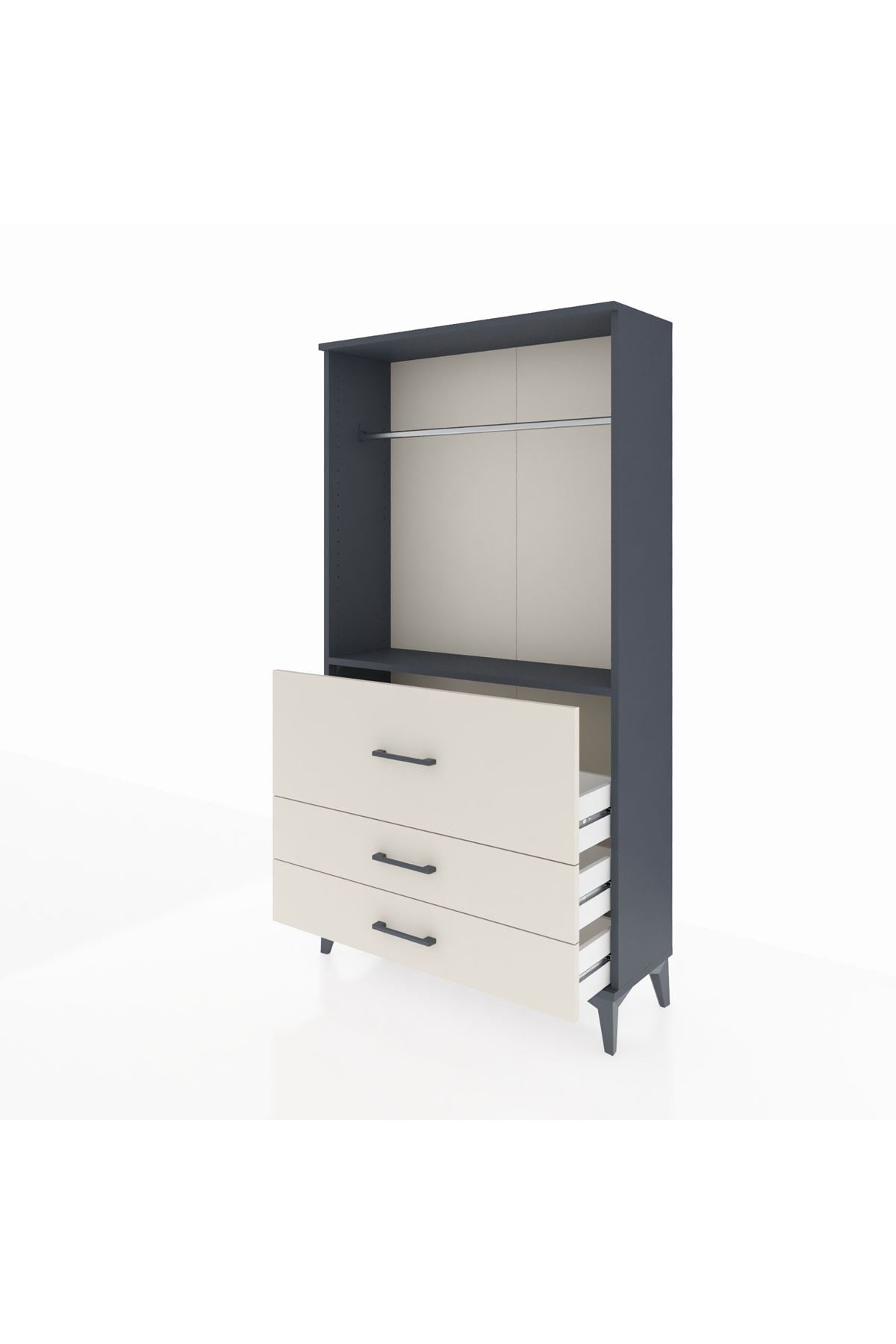 Arges Dolap Tek Raflı 3 Çekmeceli Tek Askılı 88x30x163 Antrasit-Aytaşı
