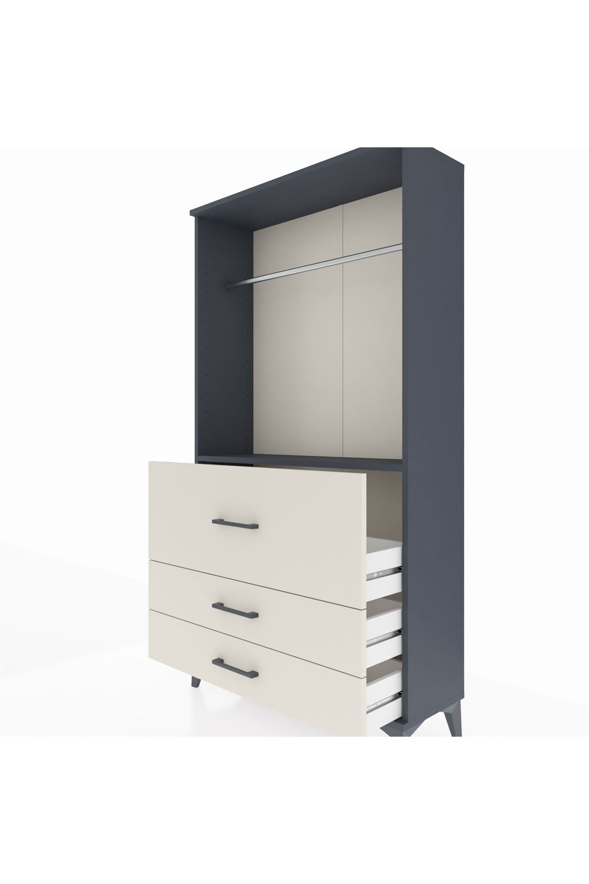 Arges Dolap Tek Raflı 3 Çekmeceli Tek Askılı 88x30x163 Antrasit-Aytaşı