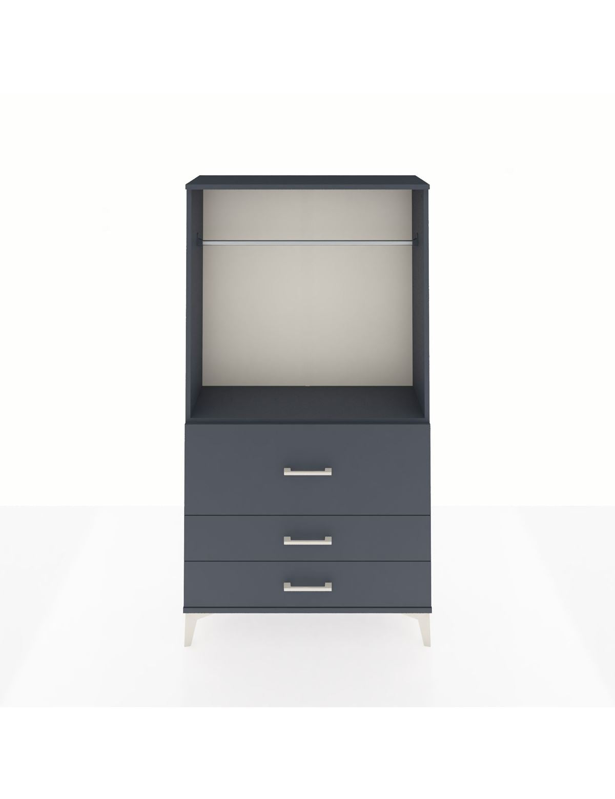 Arges Dolap Tek Raflı 3 Çekmeceli Tek Askılı 88x30x163 Antrasit-Antrasit