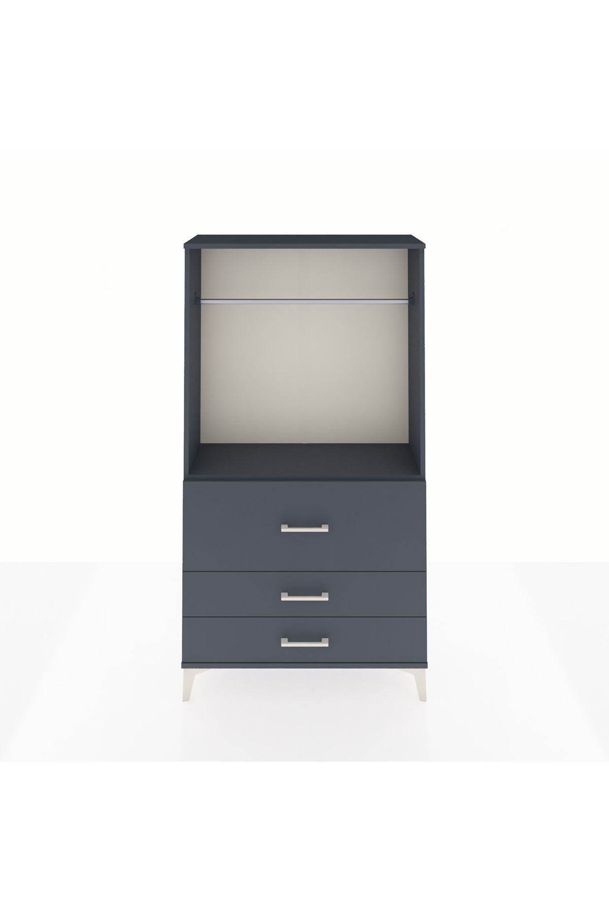 Arges Dolap Tek Raflı 3 Çekmeceli Tek Askılı 88x30x163 Antrasit-Antrasit