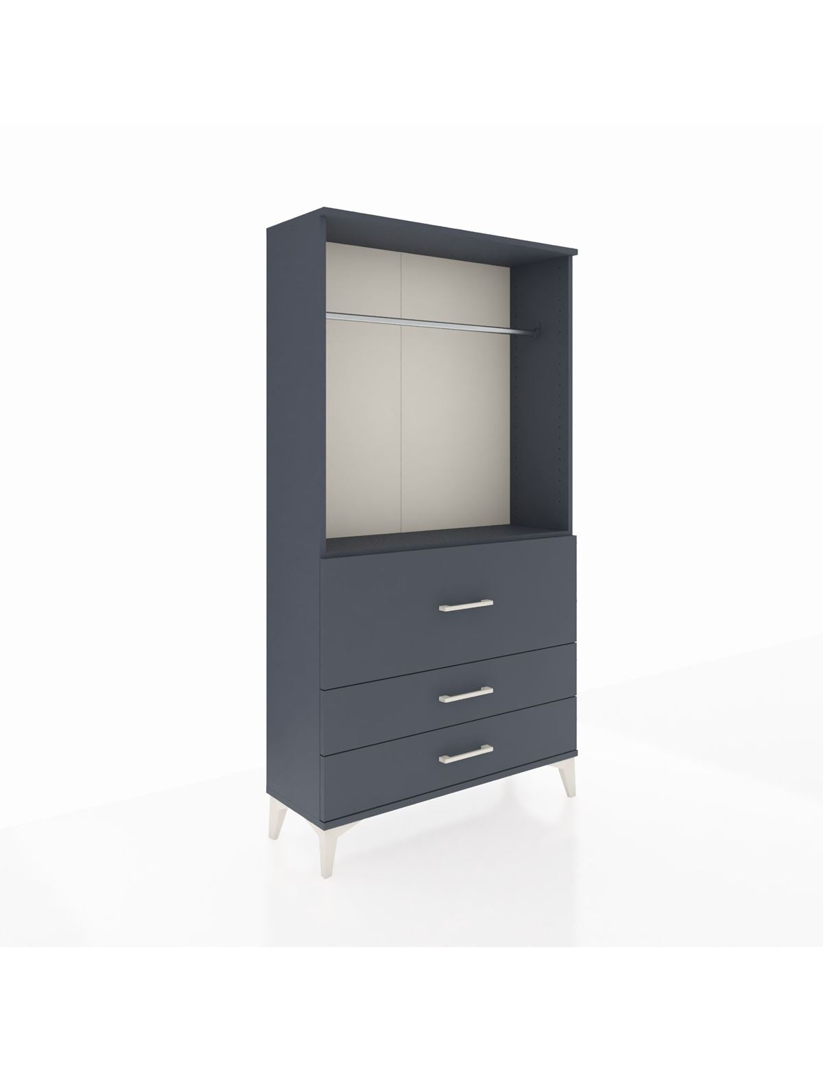 Arges Dolap Tek Raflı 3 Çekmeceli Tek Askılı 88x30x163 Antrasit-Antrasit