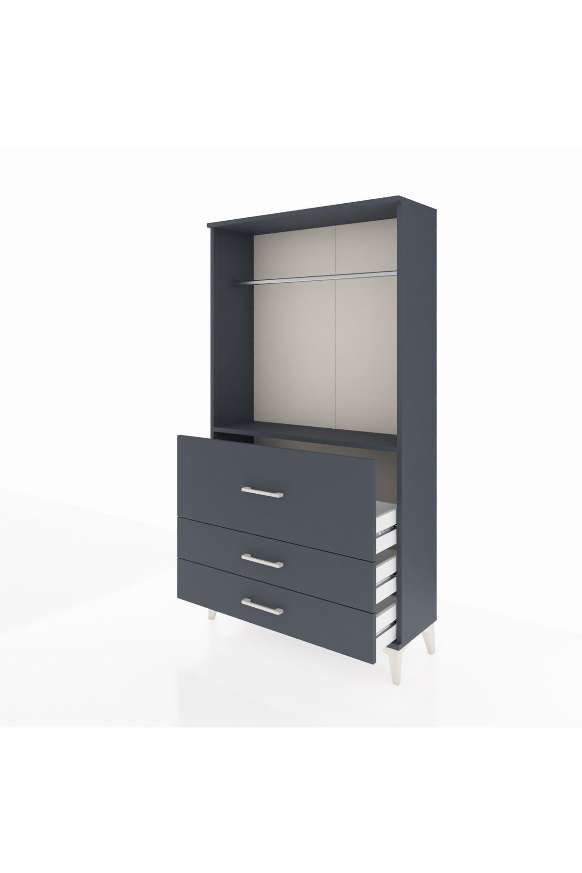 Arges Dolap Tek Raflı 3 Çekmeceli Tek Askılı 88x30x163 Antrasit-Antrasit