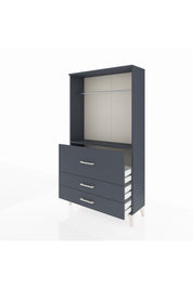Arges Dolap Tek Raflı 3 Çekmeceli Tek Askılı 88x30x163 Antrasit-Antrasit