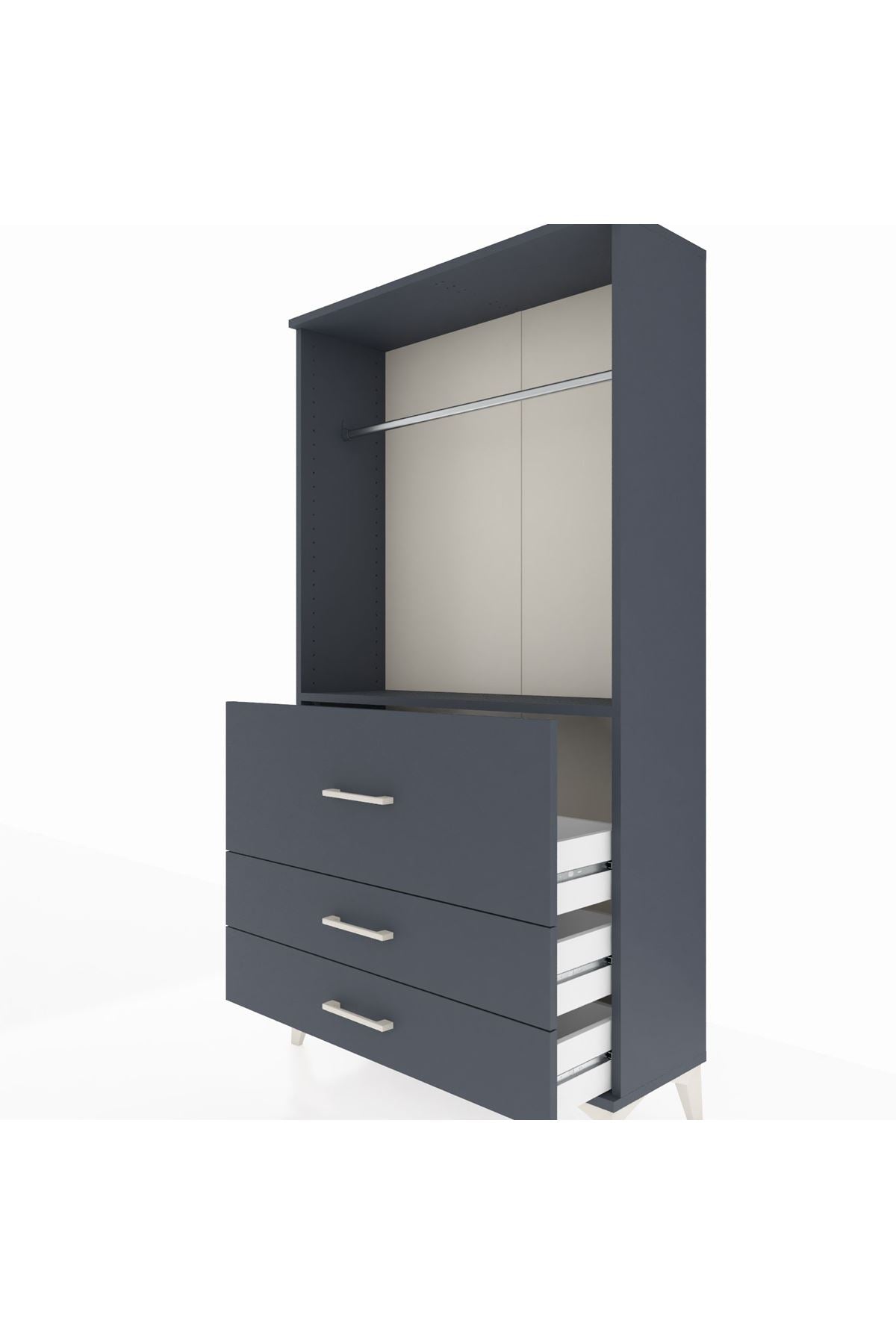 Arges Dolap Tek Raflı 3 Çekmeceli Tek Askılı 88x30x163 Antrasit-Antrasit