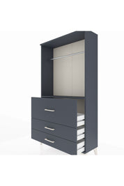 Arges Dolap Tek Raflı 3 Çekmeceli Tek Askılı 88x30x163 Antrasit-Antrasit