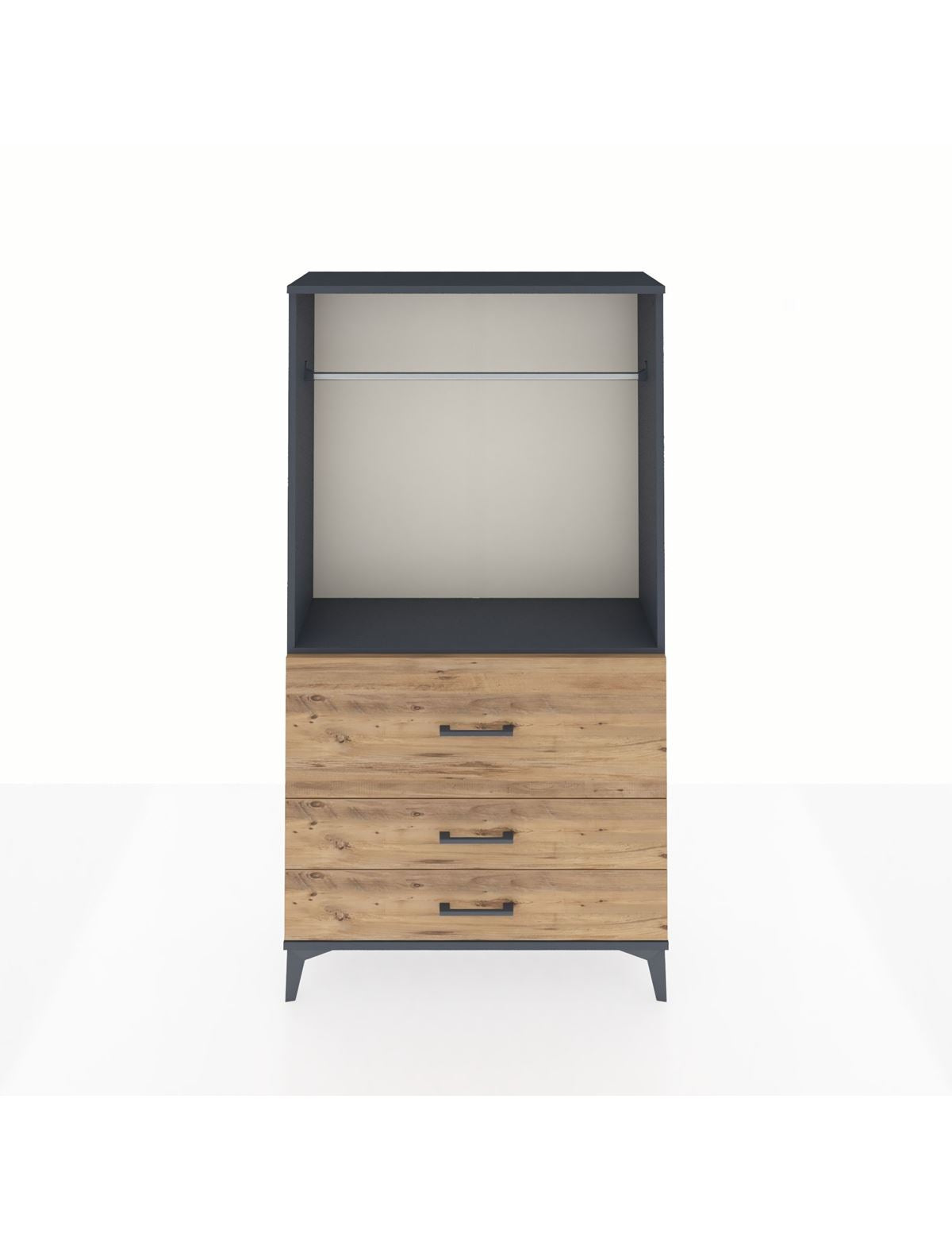 Arges Dolap Tek Raflı 3 Çekmeceli Tek Askılı 88x30x163 Antrasit-Çam