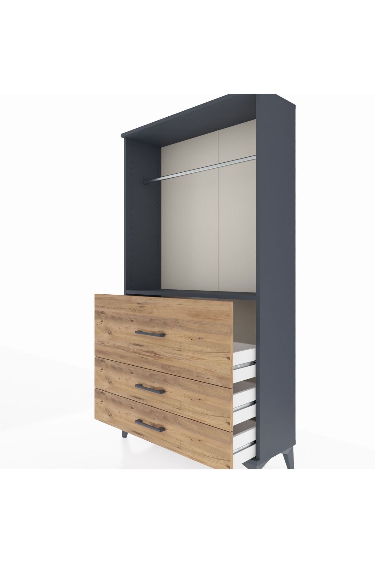 Arges Dolap Tek Raflı 3 Çekmeceli Tek Askılı 88x30x163 Antrasit-Çam