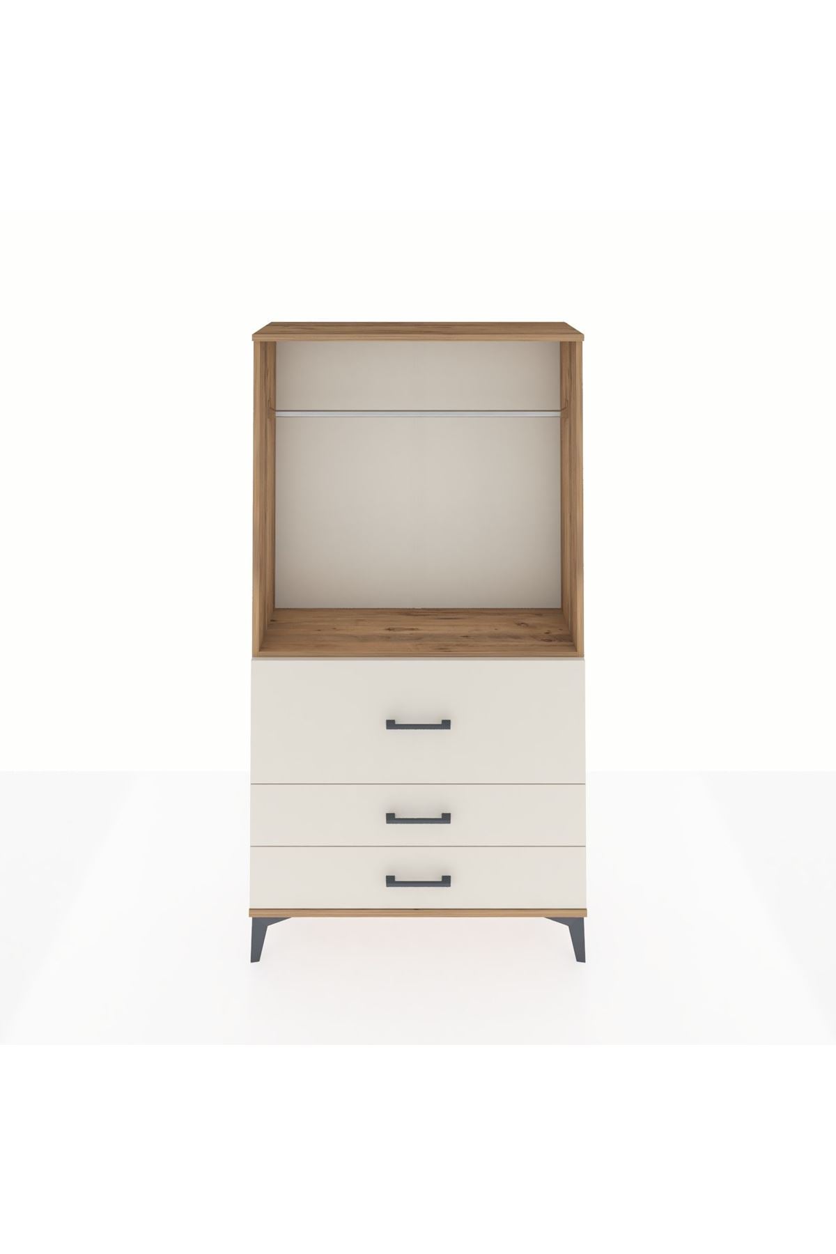 Arges Dolap Tek Raflı 3 Çekmeceli Tek Askılı 88x30x163 Çam-Aytaşı