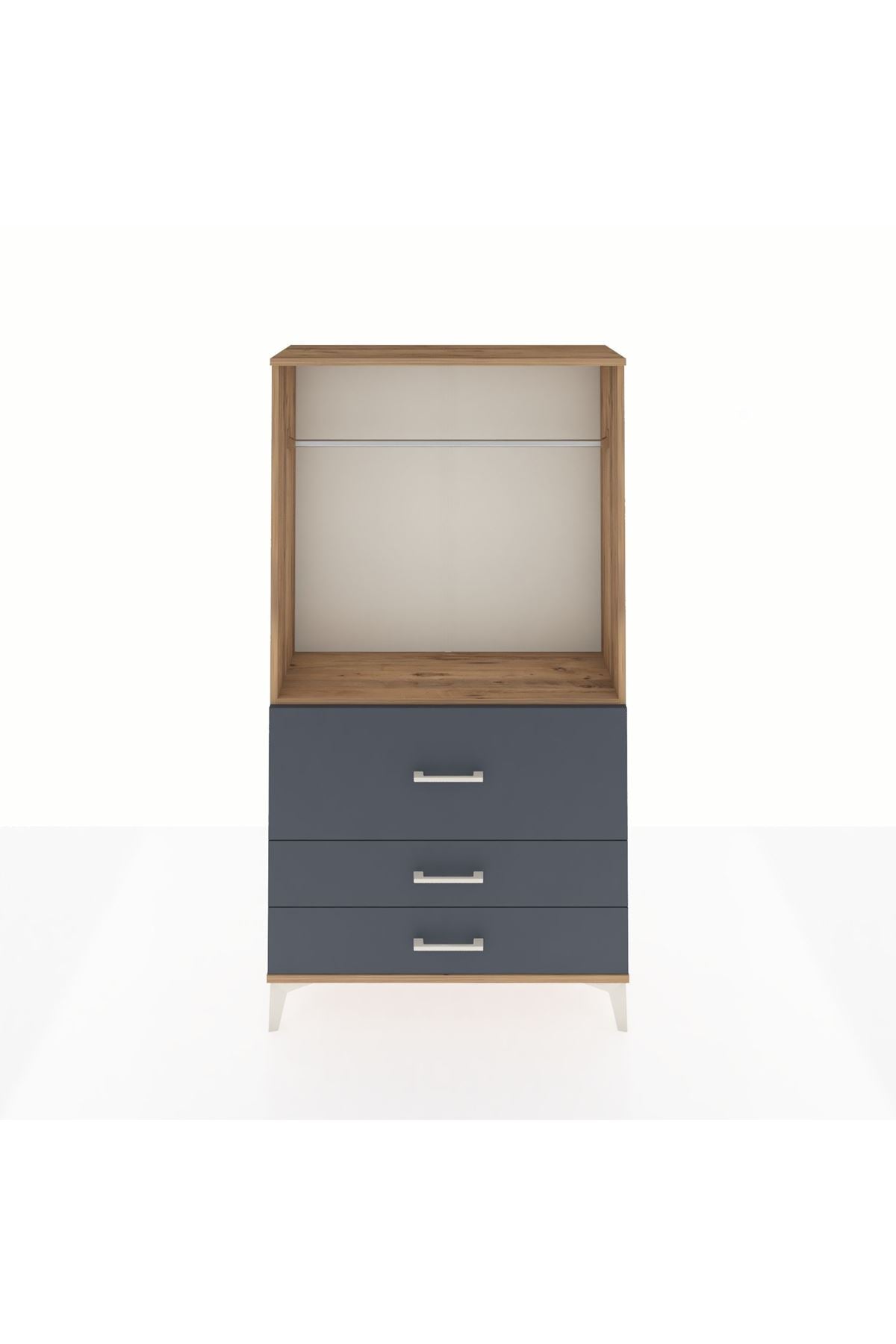 Arges Dolap Tek Raflı 3 Çekmeceli Tek Askılı 88x30x163 Çam-Antrasit