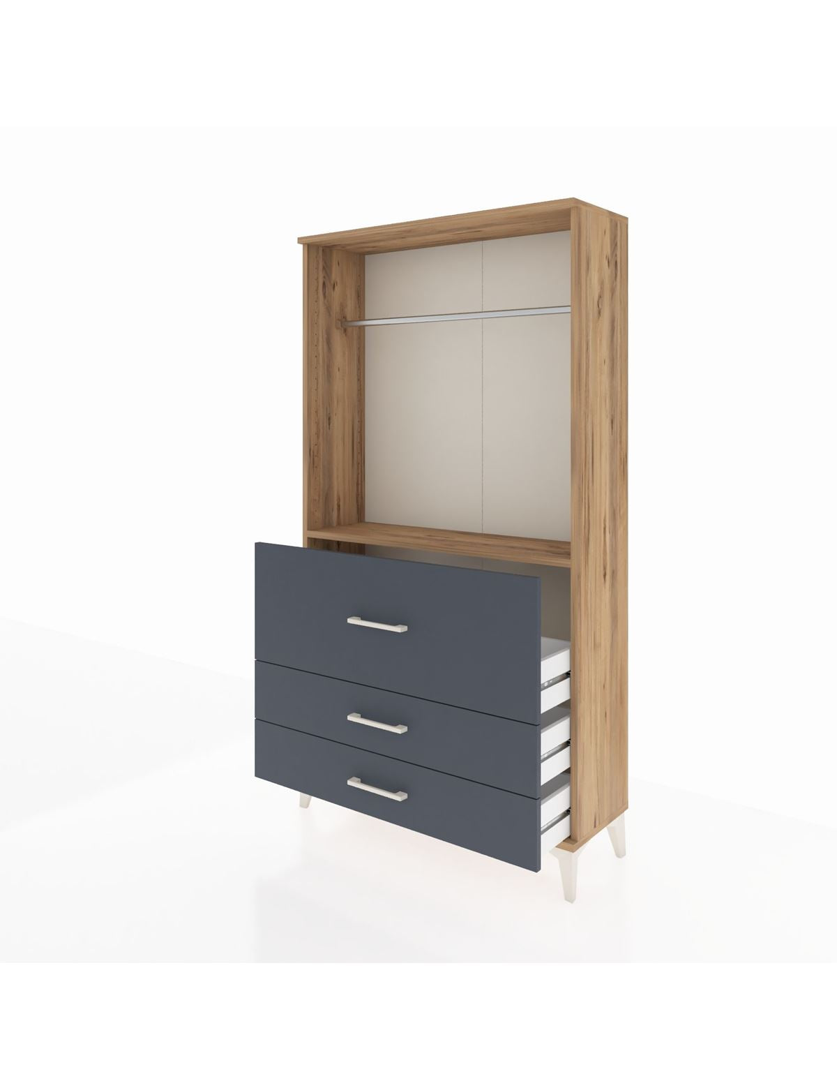 Arges Dolap Tek Raflı 3 Çekmeceli Tek Askılı 88x30x163 - S21M116V8A