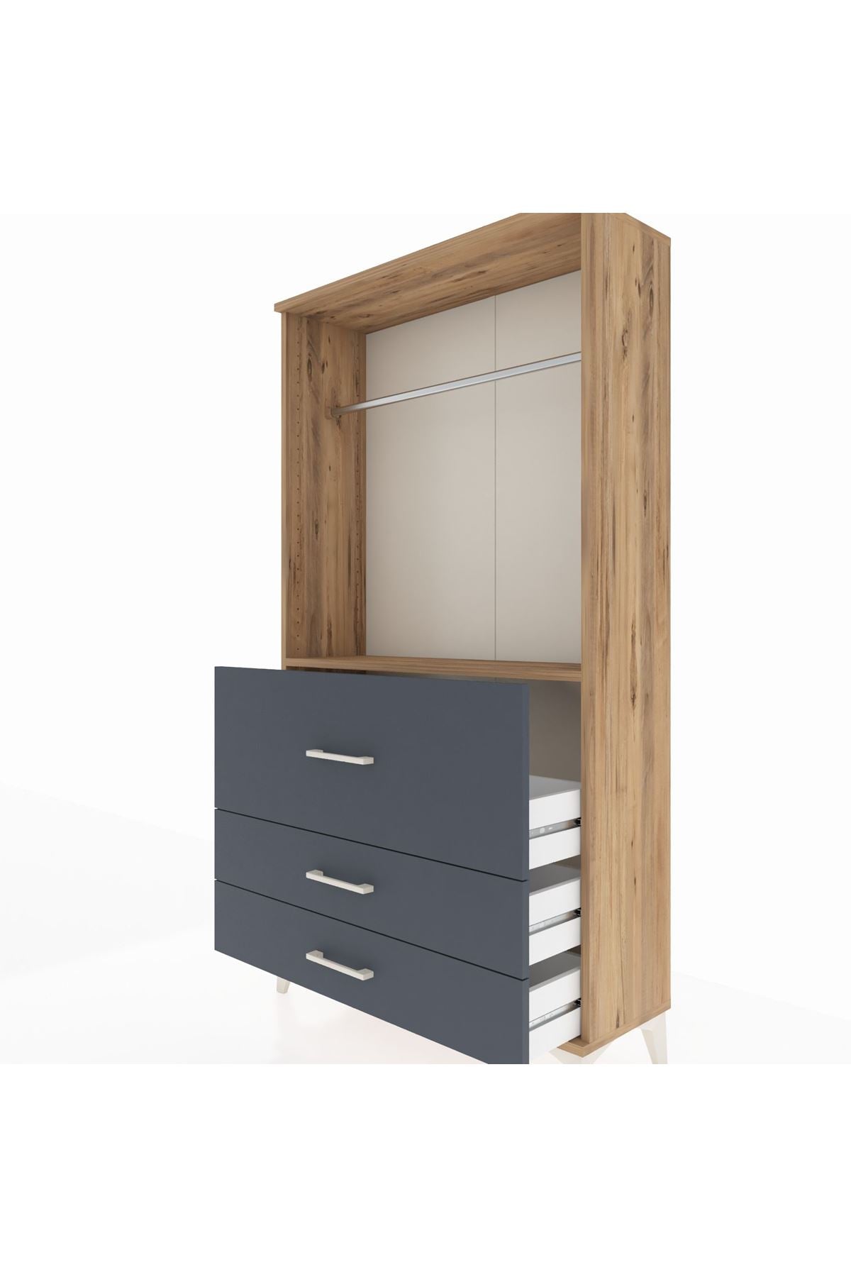 Arges Dolap Tek Raflı 3 Çekmeceli Tek Askılı 88x30x163 Çam-Antrasit