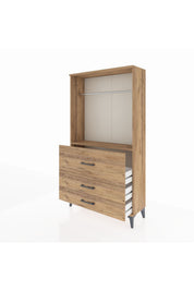 Arges Dolap Tek Raflı 3 Çekmeceli Tek Askılı 88x30x163 Çam-Çam