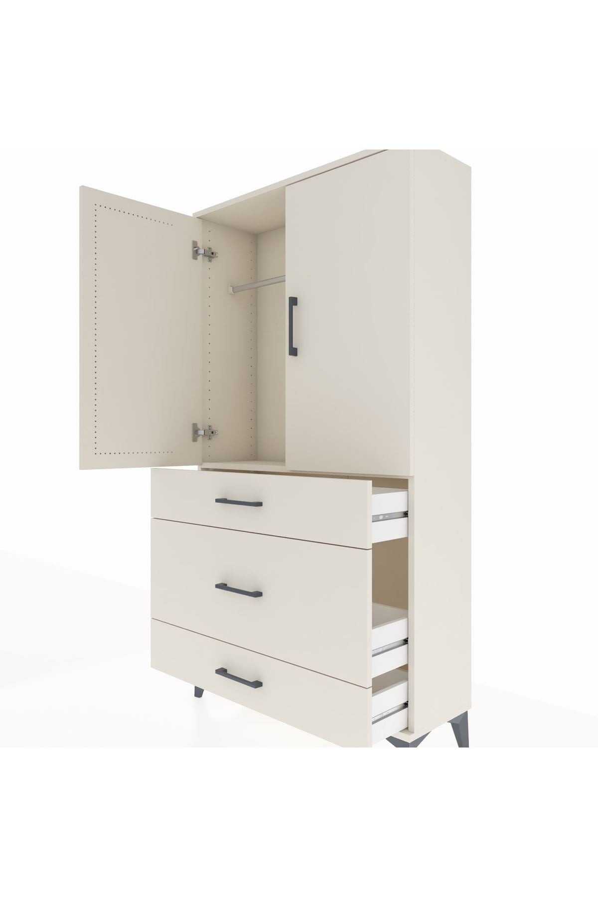 Arges Dolap Tek Raflı 3 Çekmeceli Tek Askılı 88x30x163 Aytaşı-Aytaşı