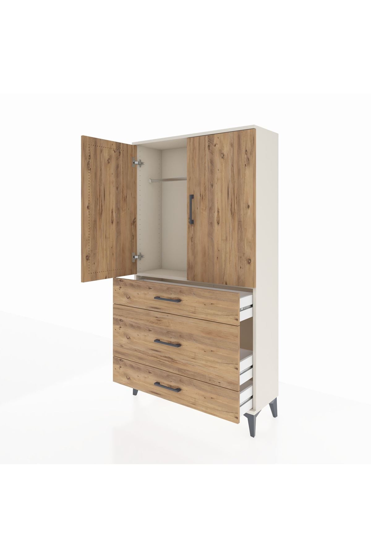 Arges Dolap Tek Raflı 3 Çekmeceli Tek Askılı 88x30x163 Aytaşı-Çam