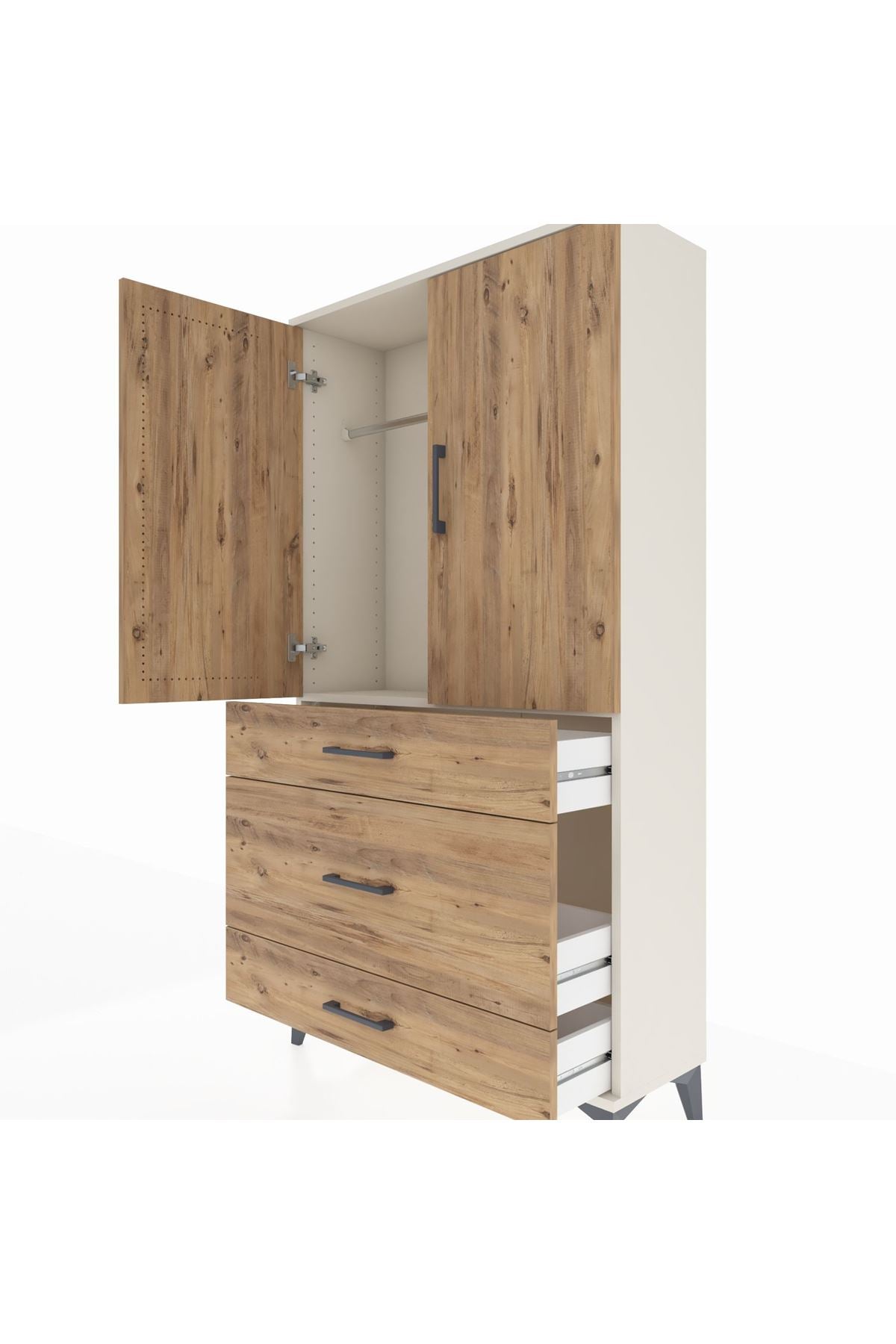 Arges Dolap Tek Raflı 3 Çekmeceli Tek Askılı 88x30x163 Aytaşı-Çam