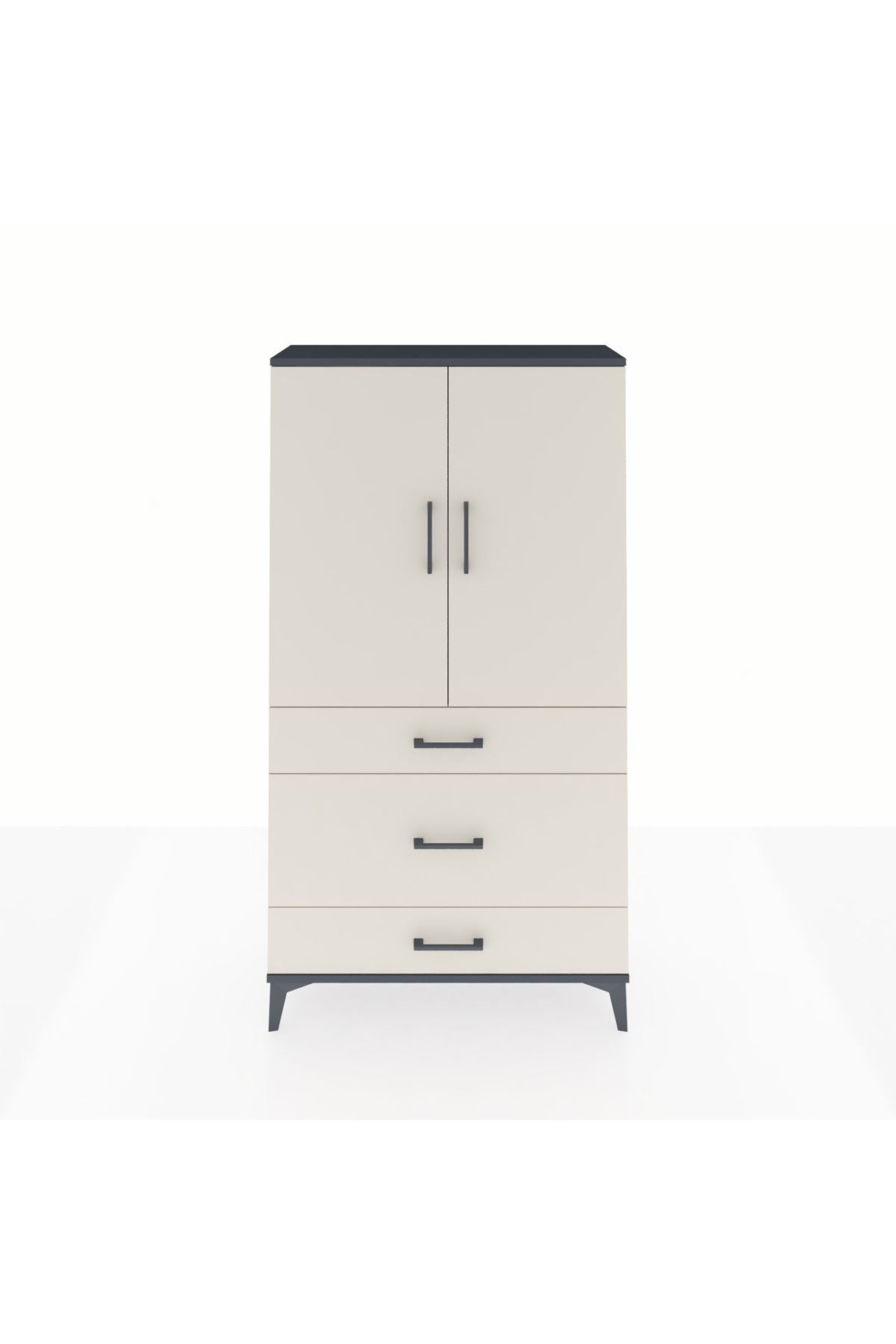 Arges Dolap Tek Raflı 3 Çekmeceli Tek Askılı 88x30x163 Antrasit-Aytaşı