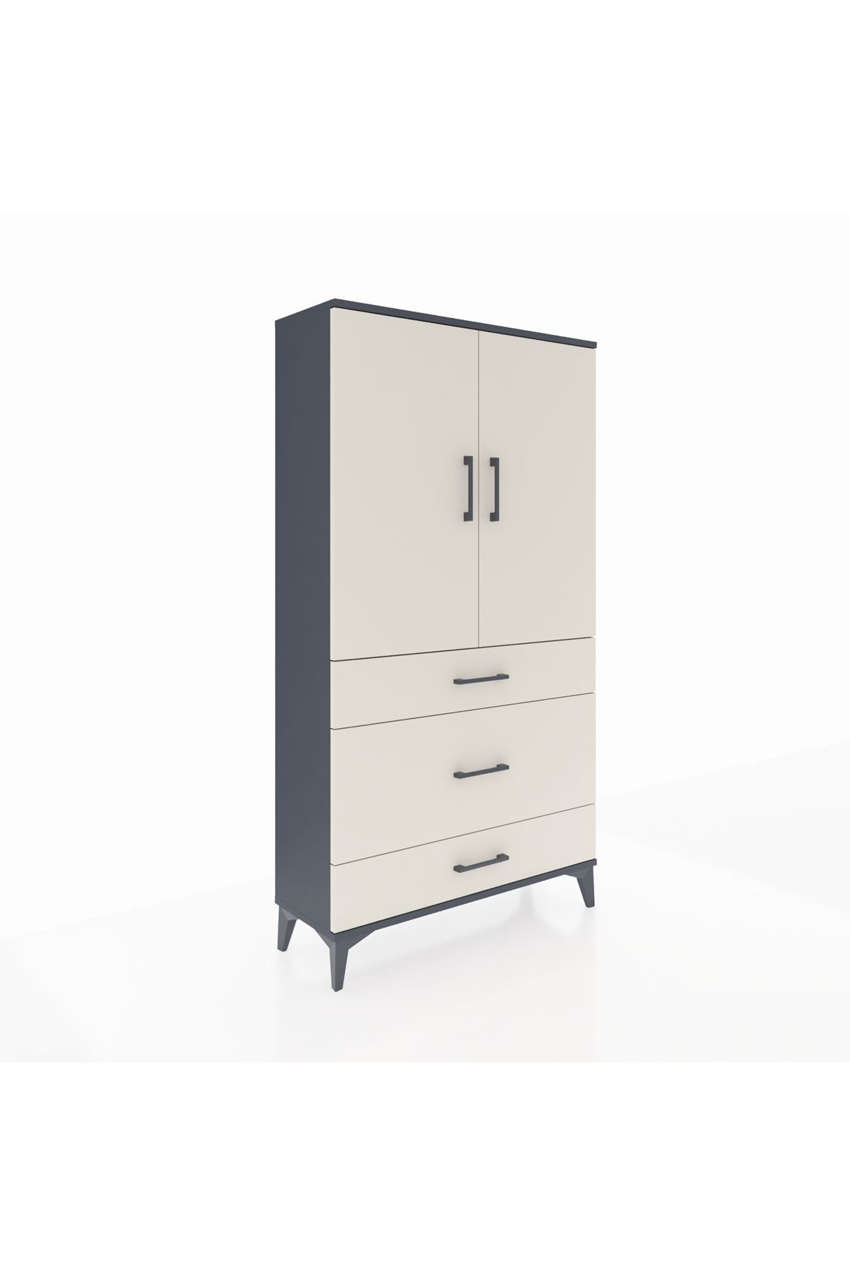 Arges Dolap Tek Raflı 3 Çekmeceli Tek Askılı 88x30x163 Antrasit-Aytaşı