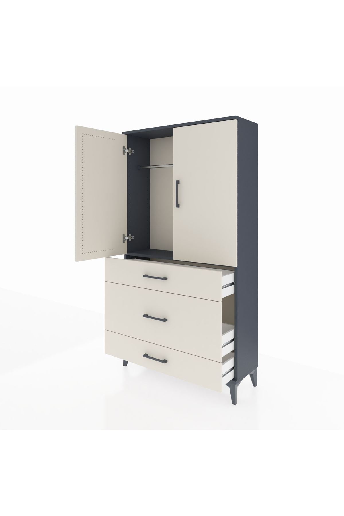 Arges Dolap Tek Raflı 3 Çekmeceli Tek Askılı 88x30x163 Antrasit-Aytaşı