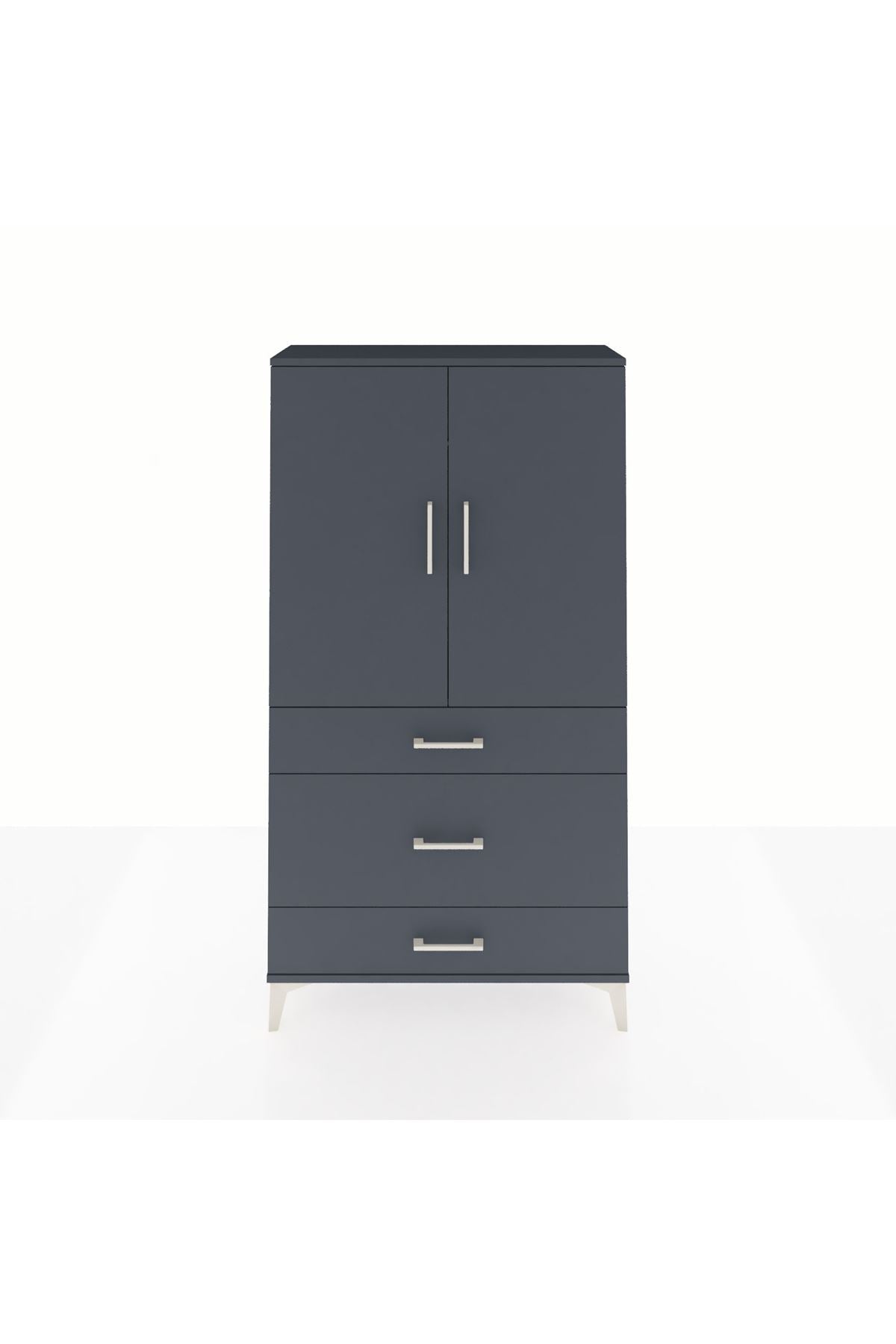 Arges Dolap Tek Raflı 3 Çekmeceli Tek Askılı 88x30x163 Antrasit-Antrasit