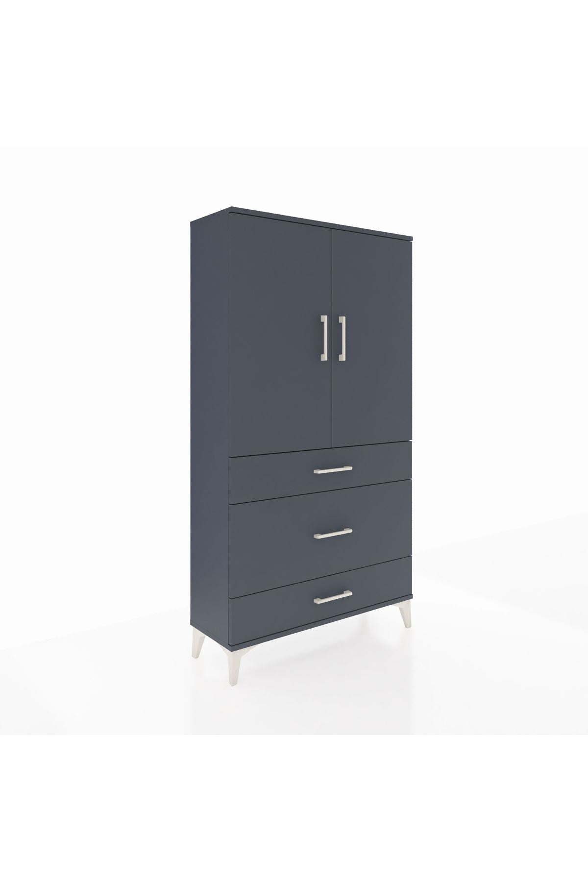 Arges Dolap Tek Raflı 3 Çekmeceli Tek Askılı 88x30x163 Antrasit-Antrasit