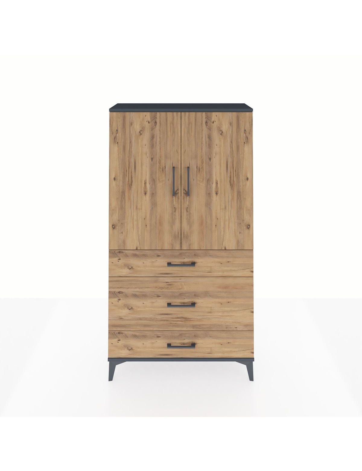 Arges Dolap Tek Raflı 3 Çekmeceli Tek Askılı 88x30x163 Antrasit-Çam