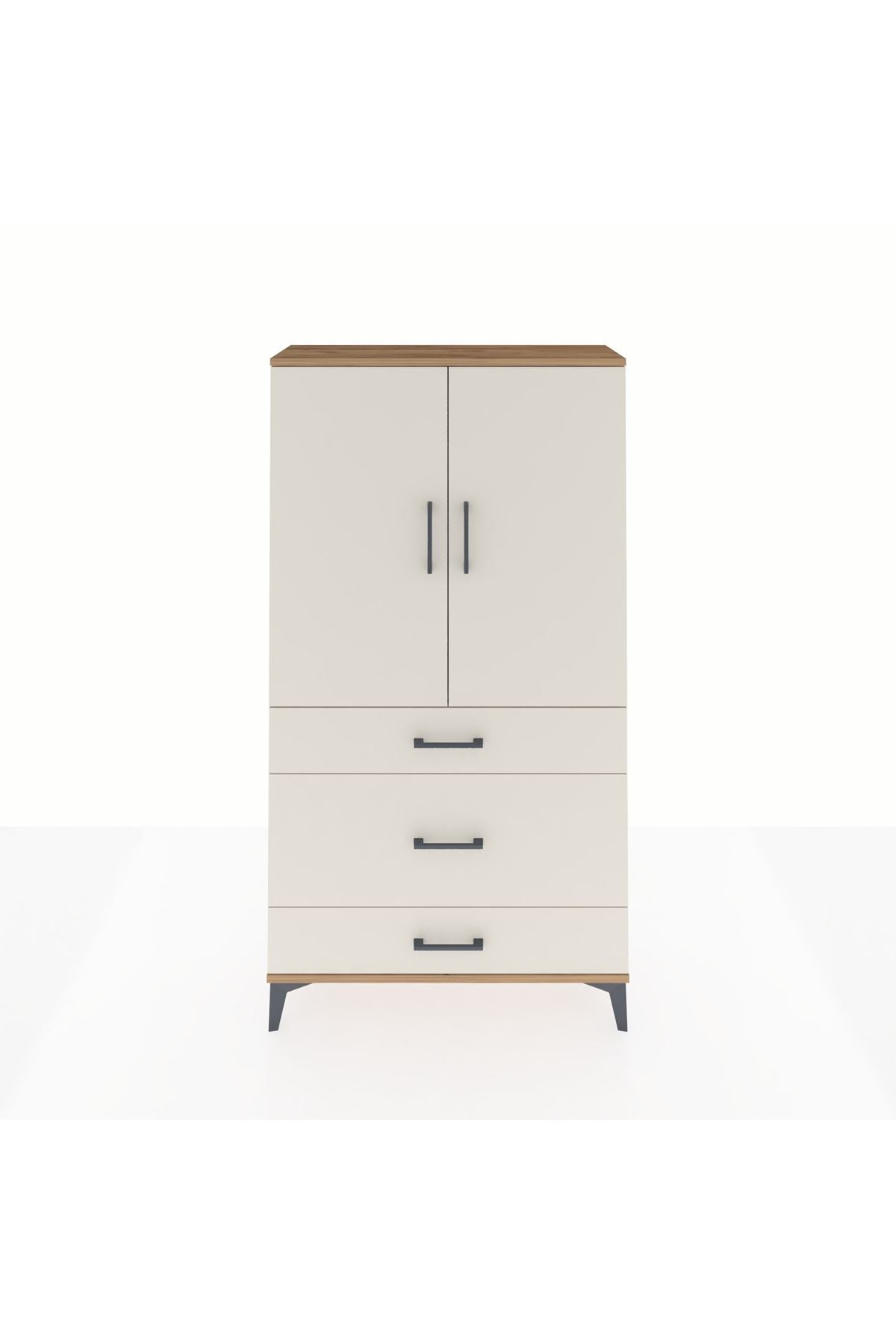 Arges Dolap Tek Raflı 3 Çekmeceli Tek Askılı 88x30x163 Çam-Aytaşı