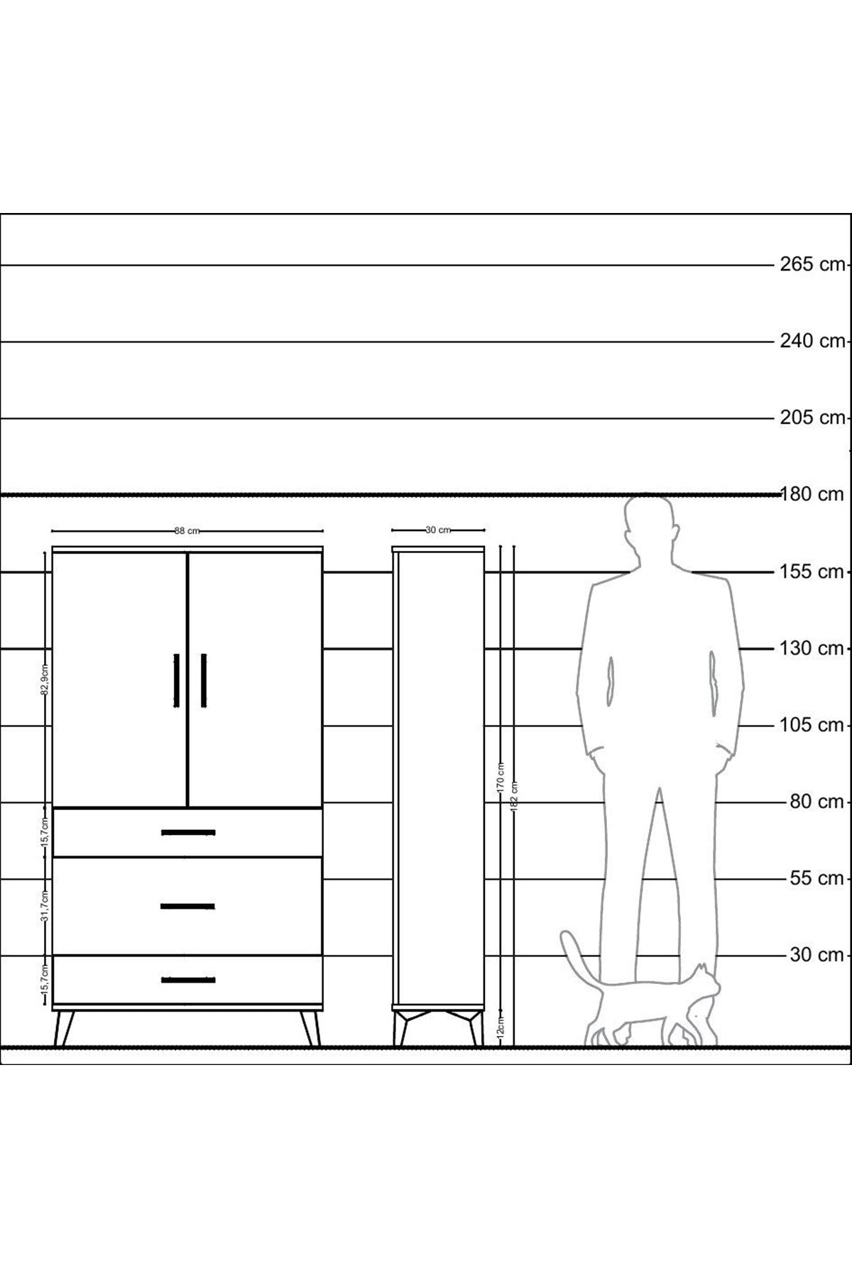 Arges Dolap Tek Raflı 3 Çekmeceli Tek Askılı 88x30x163 Antrasit-Çam