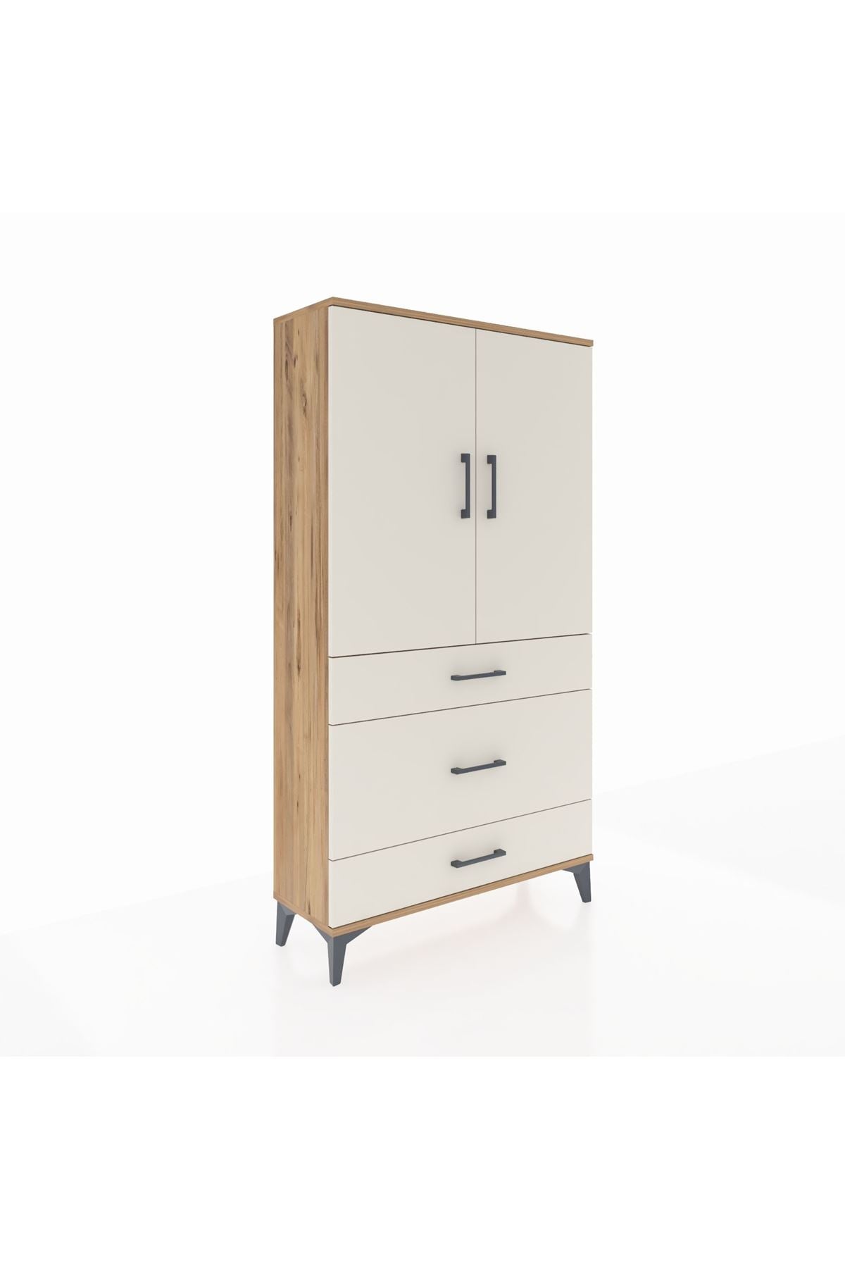 Arges Dolap Tek Raflı 3 Çekmeceli Tek Askılı 88x30x163 Çam-Aytaşı