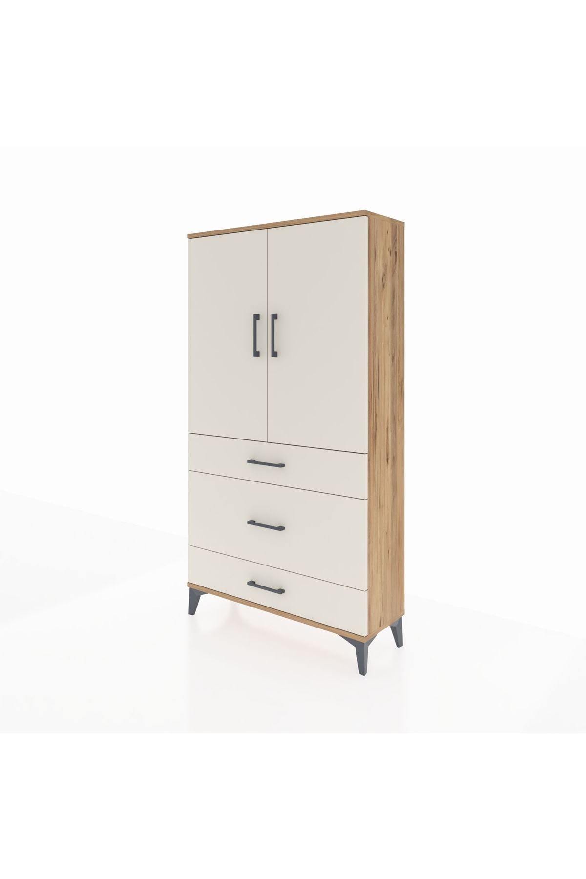 Arges Dolap Tek Raflı 3 Çekmeceli Tek Askılı 88x30x163 Çam-Aytaşı