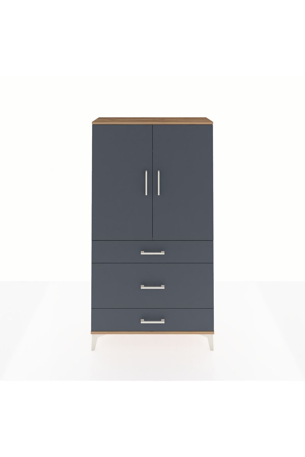 Arges Dolap Tek Raflı 3 Çekmeceli Tek Askılı 88x30x163 Çam-Antrasit