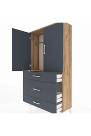 Arges Dolap Tek Raflı 3 Çekmeceli Tek Askılı 88x30x163 Çam-Antrasit