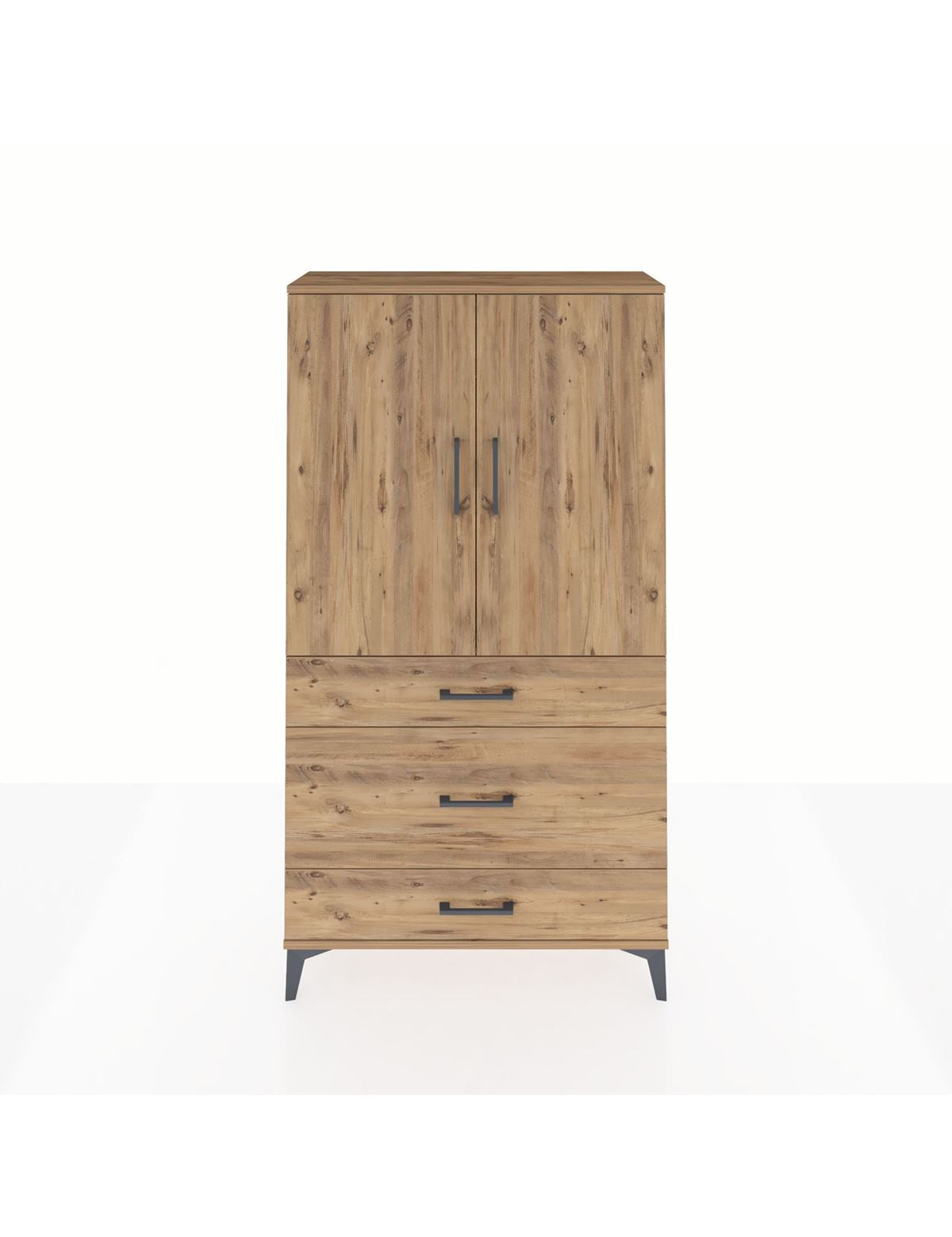 Arges Dolap Tek Raflı 3 Çekmeceli Tek Askılı 88x30x163 Çam-Çam