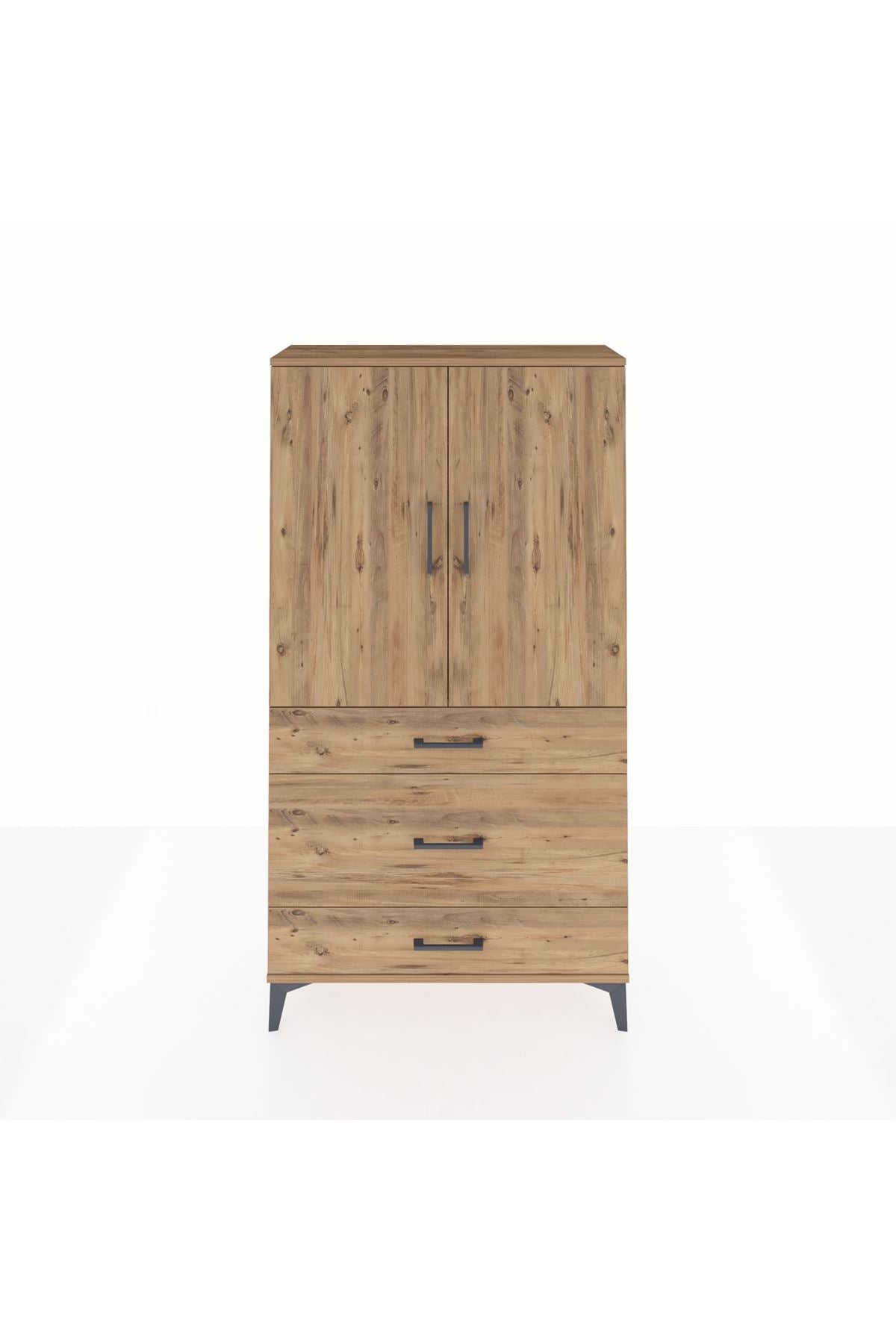 Arges Dolap Tek Raflı 3 Çekmeceli Tek Askılı 88x30x163 Çam-Çam