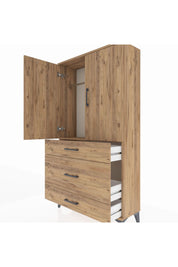 Arges Dolap Tek Raflı 3 Çekmeceli Tek Askılı 88x30x163 Çam-Çam