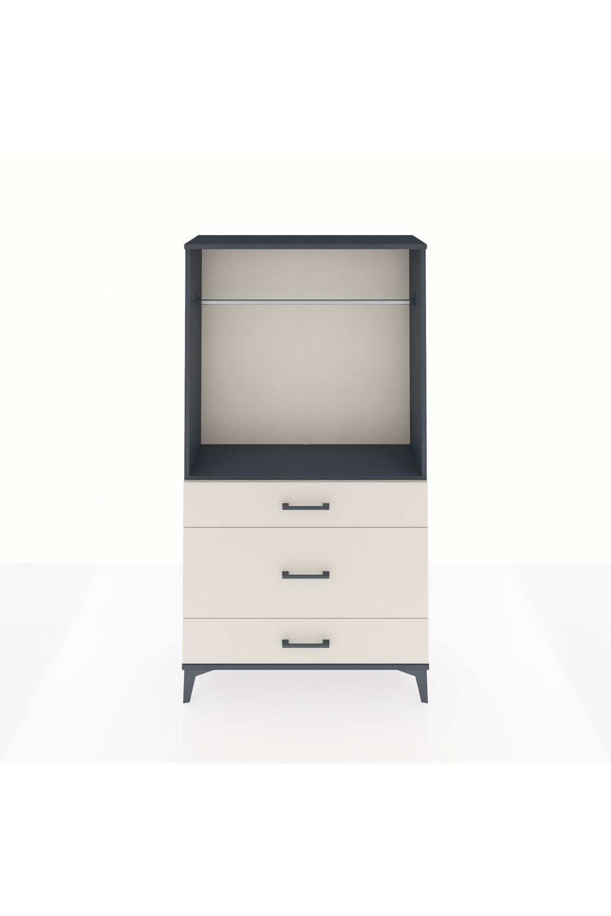 Arges Dolap Tek Raflı 3 Çekmeceli Tek Askılı 88x30x163 Antrasit-Aytaşı