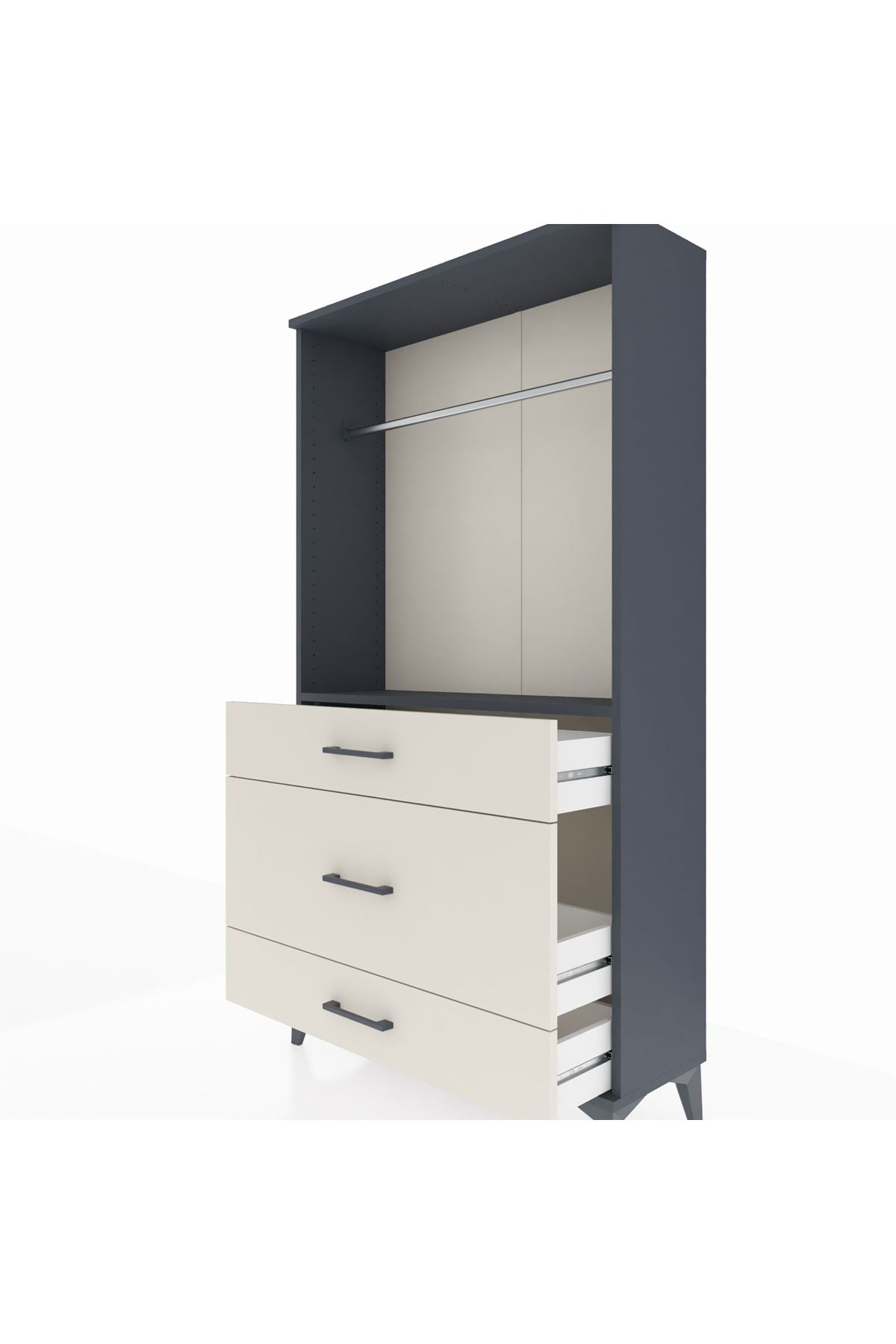Arges Dolap Tek Raflı 3 Çekmeceli Tek Askılı 88x30x163 Antrasit-Aytaşı