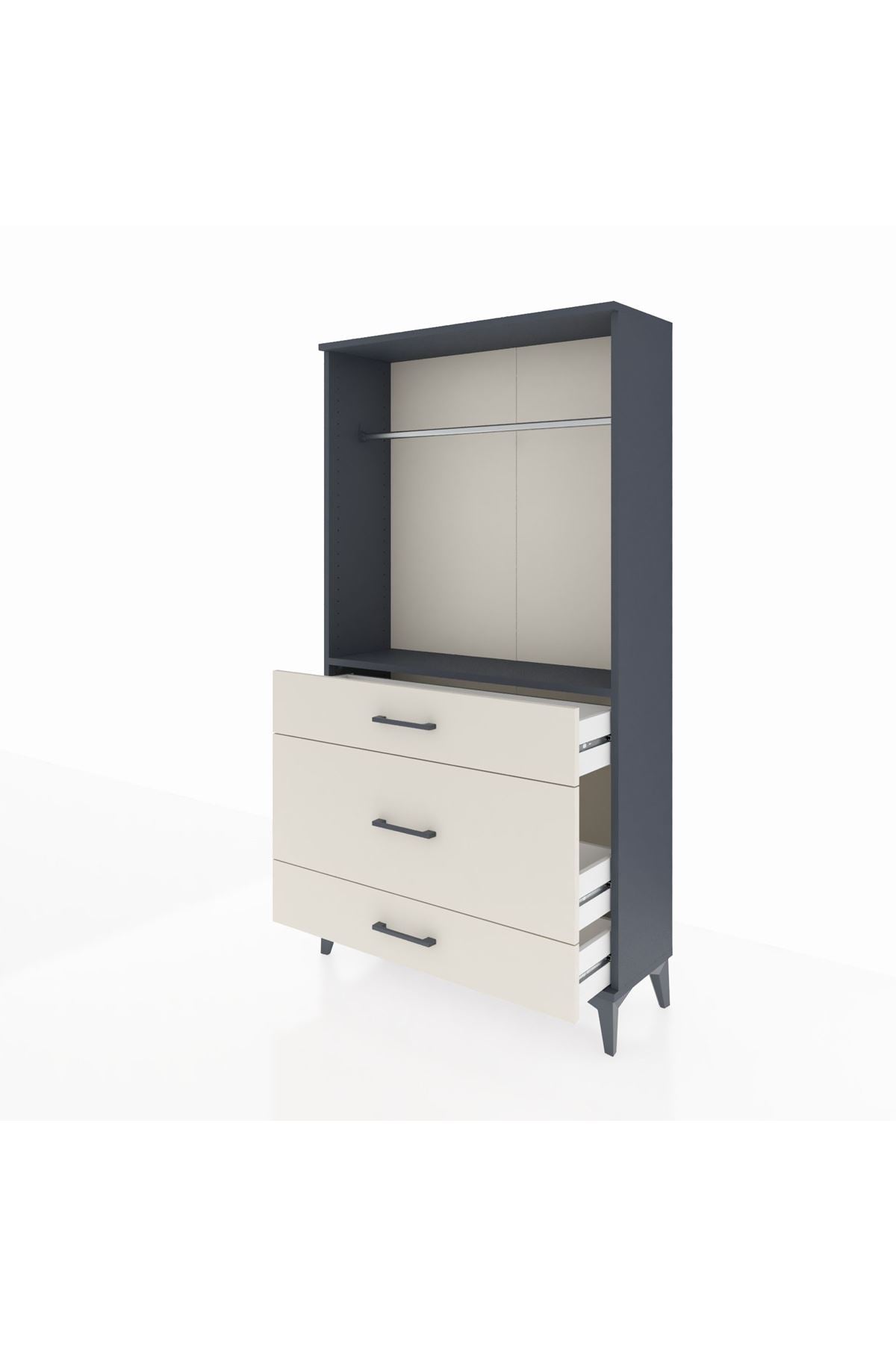 Arges Dolap Tek Raflı 3 Çekmeceli Tek Askılı 88x30x163 Antrasit-Aytaşı