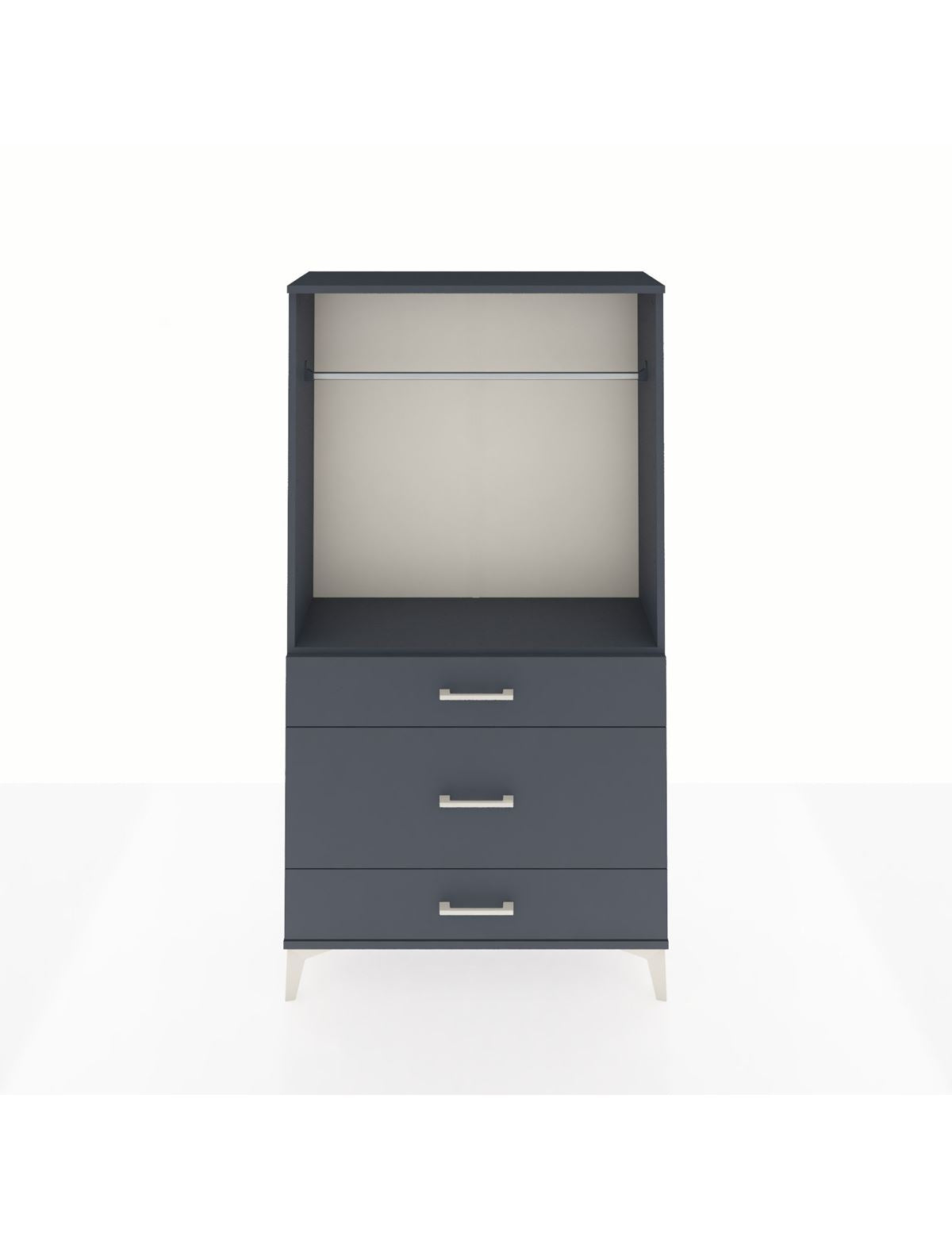 Arges Dolap Tek Raflı 3 Çekmeceli Tek Askılı 88x30x163 Antrasit-Antrasit