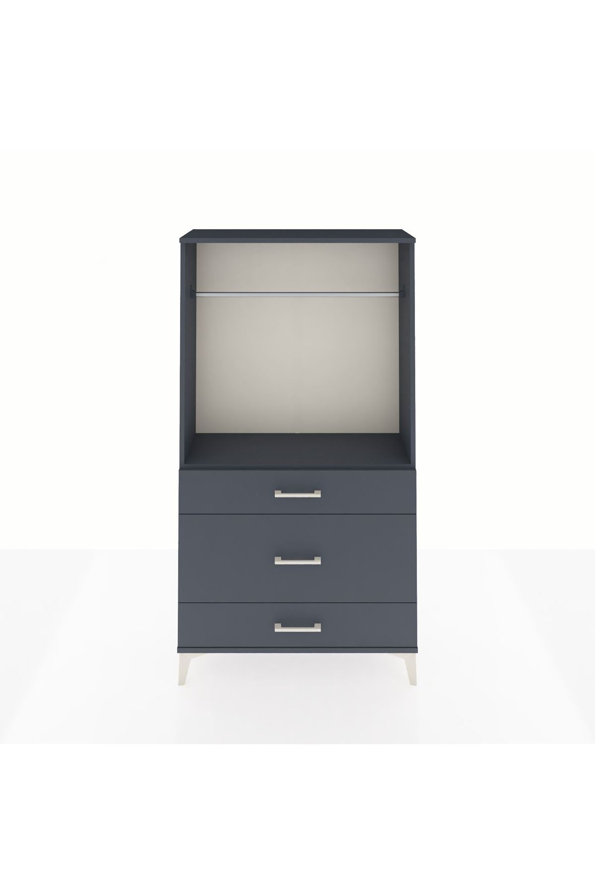 Arges Dolap Tek Raflı 3 Çekmeceli Tek Askılı 88x30x163 Antrasit-Antrasit