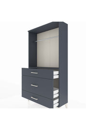 Arges Dolap Tek Raflı 3 Çekmeceli Tek Askılı 88x30x163 Antrasit-Antrasit