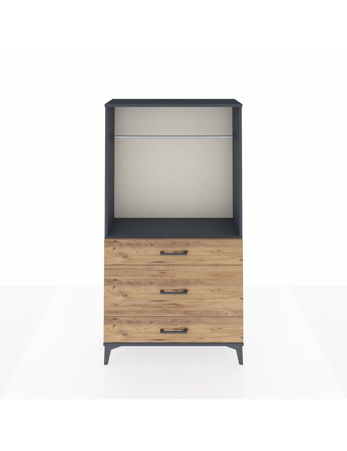 Arges Dolap Tek Raflı 3 Çekmeceli Tek Askılı 88x30x163 Antrasit-Çam