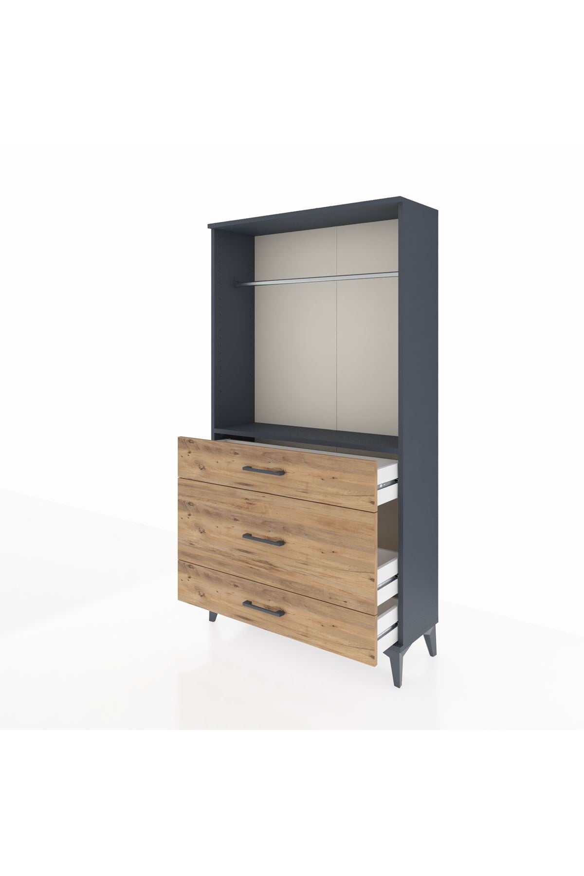 Arges Dolap Tek Raflı 3 Çekmeceli Tek Askılı 88x30x163 Antrasit-Çam
