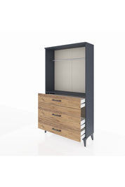 Arges Dolap Tek Raflı 3 Çekmeceli Tek Askılı 88x30x163 Antrasit-Çam
