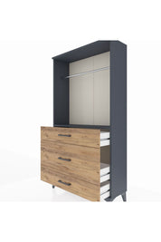 Arges Dolap Tek Raflı 3 Çekmeceli Tek Askılı 88x30x163 Antrasit-Çam