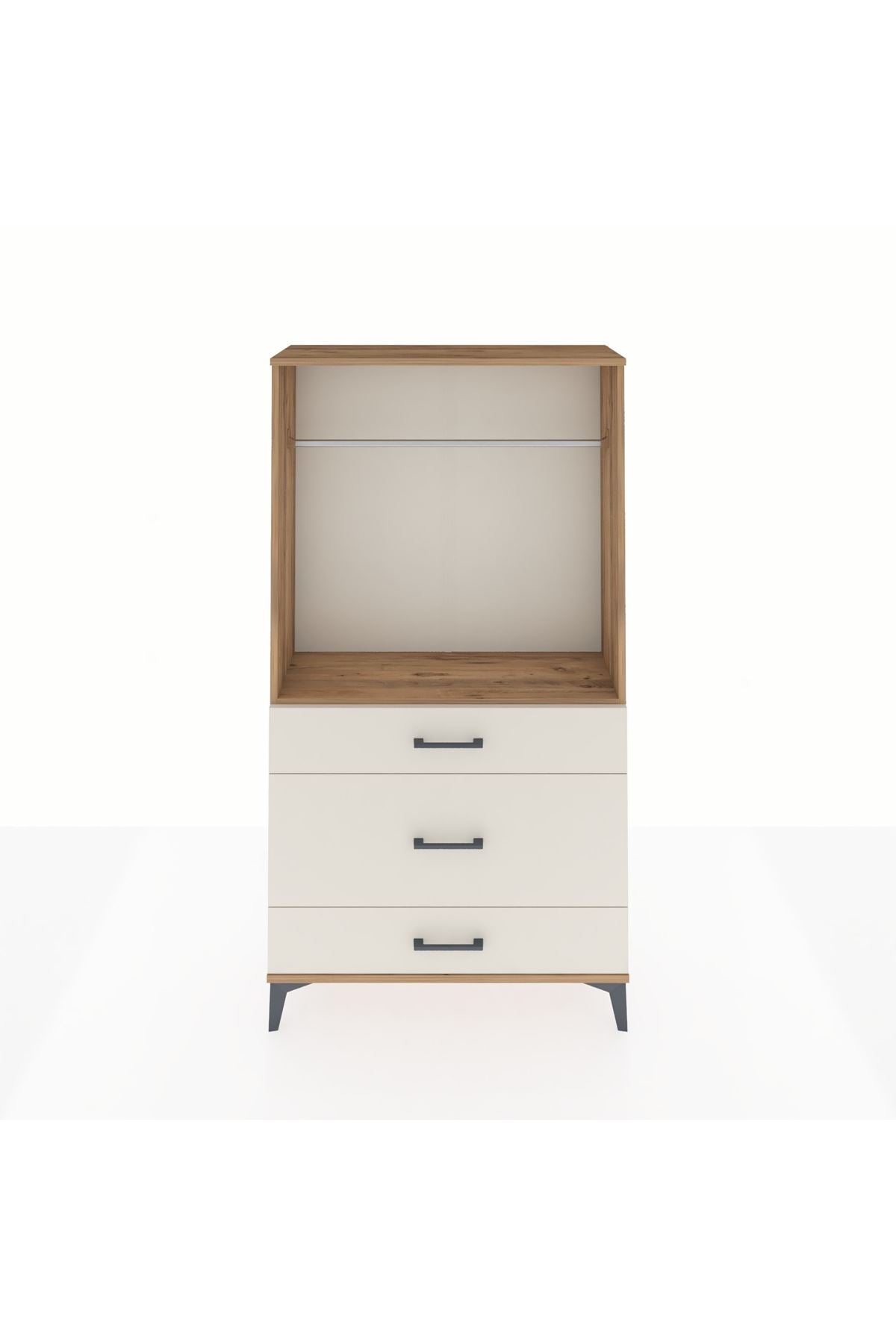 Arges Dolap Tek Raflı 3 Çekmeceli Tek Askılı 88x30x163 Çam-Aytaşı
